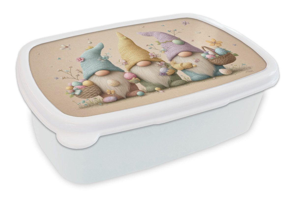 MuchoWow Lunchbox Zwerge - Ostern - Eier - Blumen, Kunststoff, (2-tlg), Brotdose Schule oder Arbeit, Brotbox für Kinder und Erwachsene