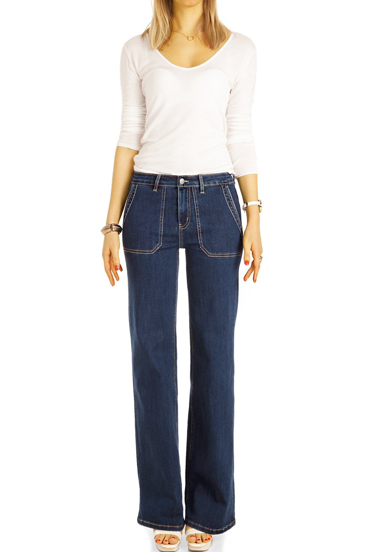 be Bootcut-Jeans straight Passform Jeans, medium Damen j31k Hosen styled Stretch-Anteil, 5-Pocket-Style - waist mit - schwarz Bootcut