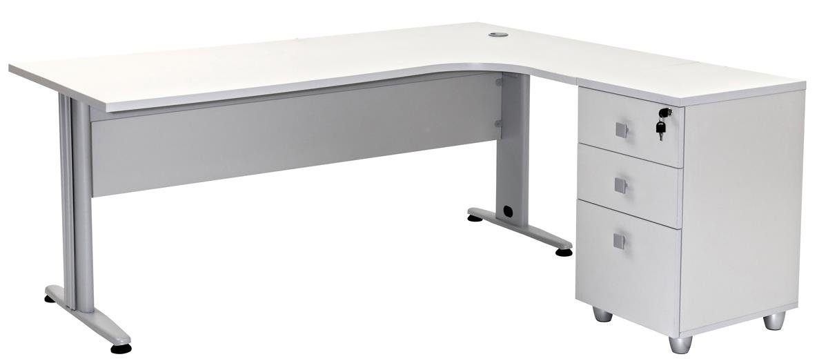 Furni24 Schreibtisch 180 Dekor, inkl. grau cm, Beistellcontainer Dona, Winkelschreibtisch