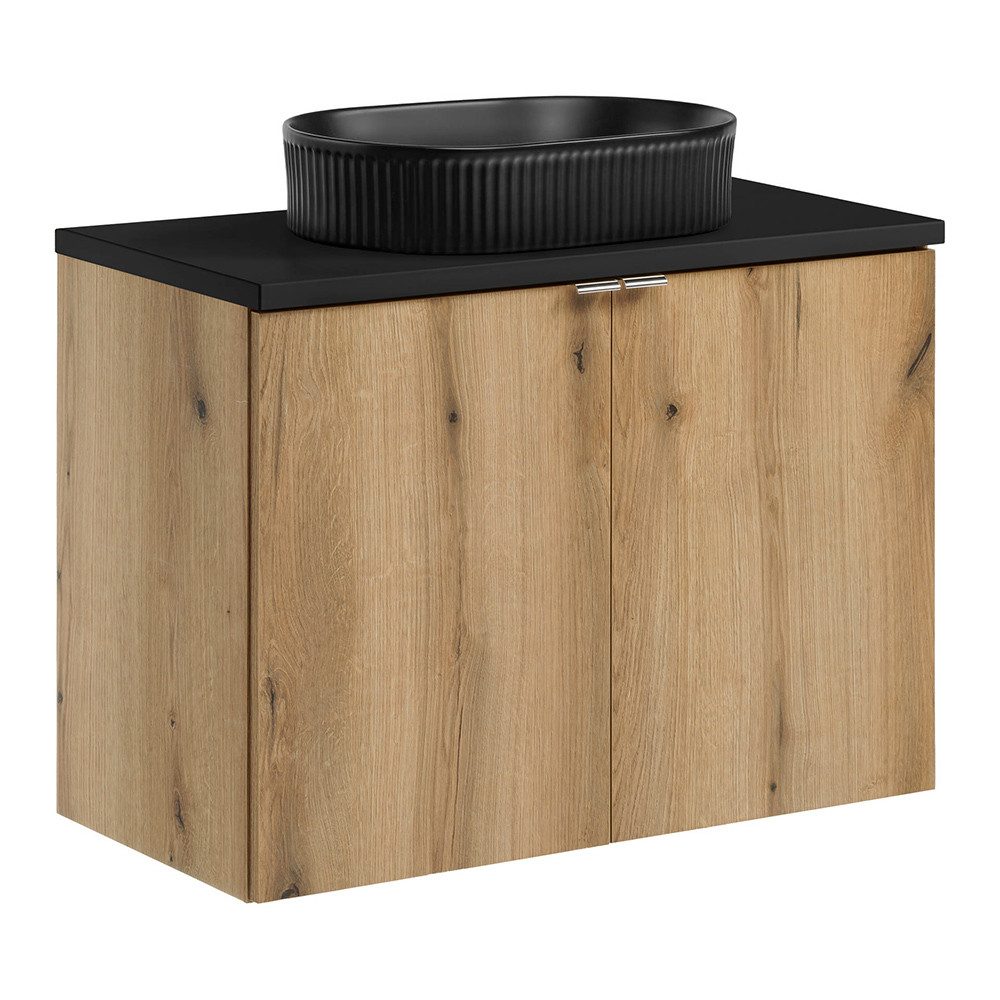 Lomadox Waschtisch NEWPORT-56-OAK, Unterschrank mit Aufsatzwaschbecken, Eiche und schwarz, 80cm