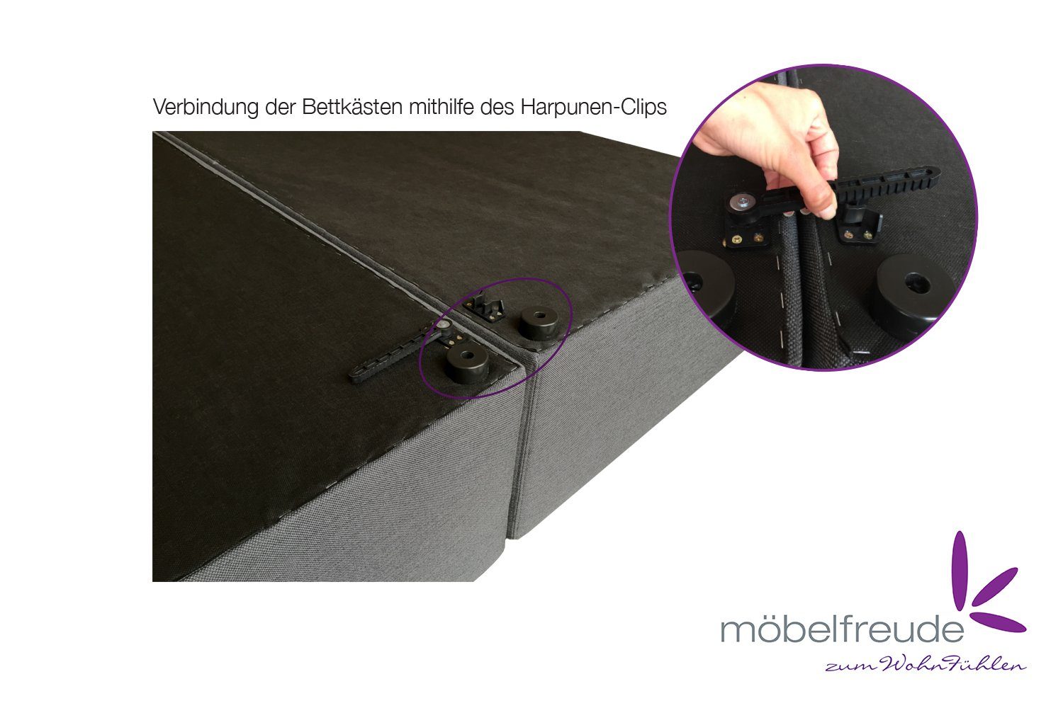 Möbelfreude Boxspringbett Boxspringbett Valina mit Bettkasten 160x200cm ..., 160x200cm Hellgrau H2 Kopfteilhöhe 90 cm ideal für Dachschrägen + Bett – Bild 5 von 5