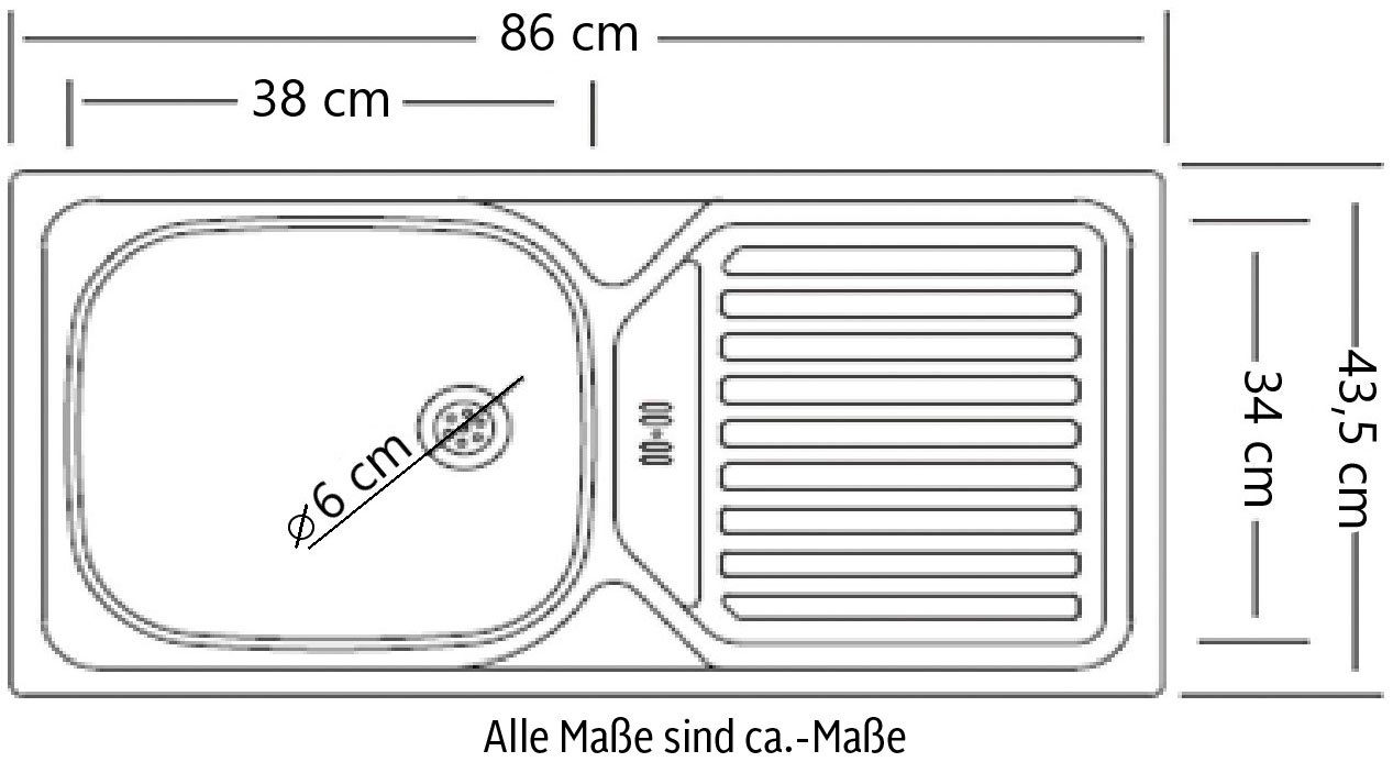 HELD Breite Matt wotaneiche | 120 cm, MÖBEL MDF-Fronten Spülenschrank Riesa grau