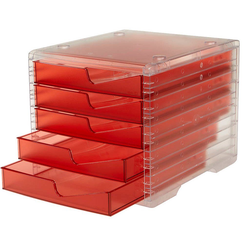 STYRO Schubladenbox 1 Schubladenbox styroswing light 5 Schubfächer transparent/cranberry, Stapelbar; Auszugsstopp; Geschlossene Schubladen; Geeignet für DIN C4