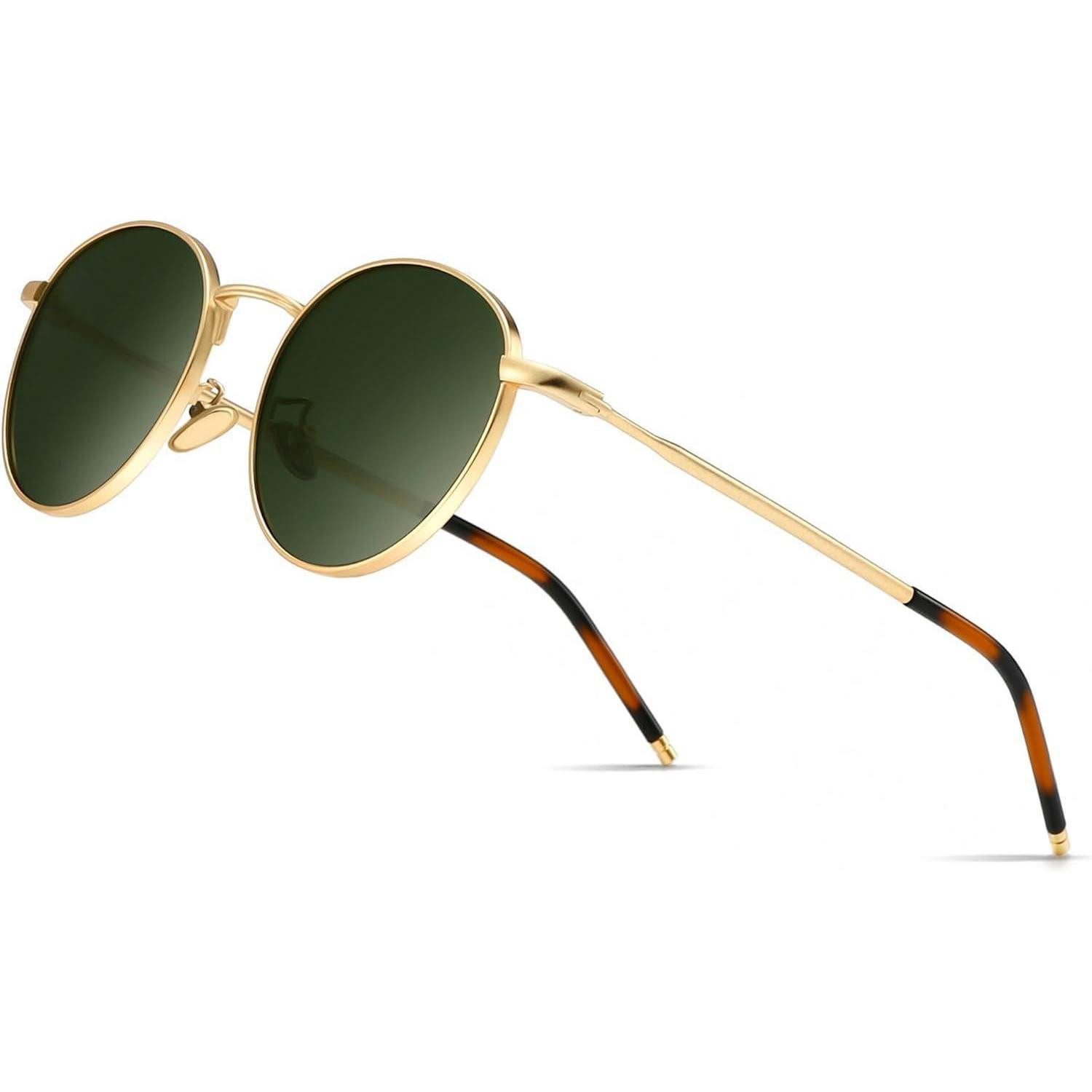 Retrosonnenbrille Sonnenbrille Rund Vintage Gold Rahmen Polarisierte Grüne Linse
