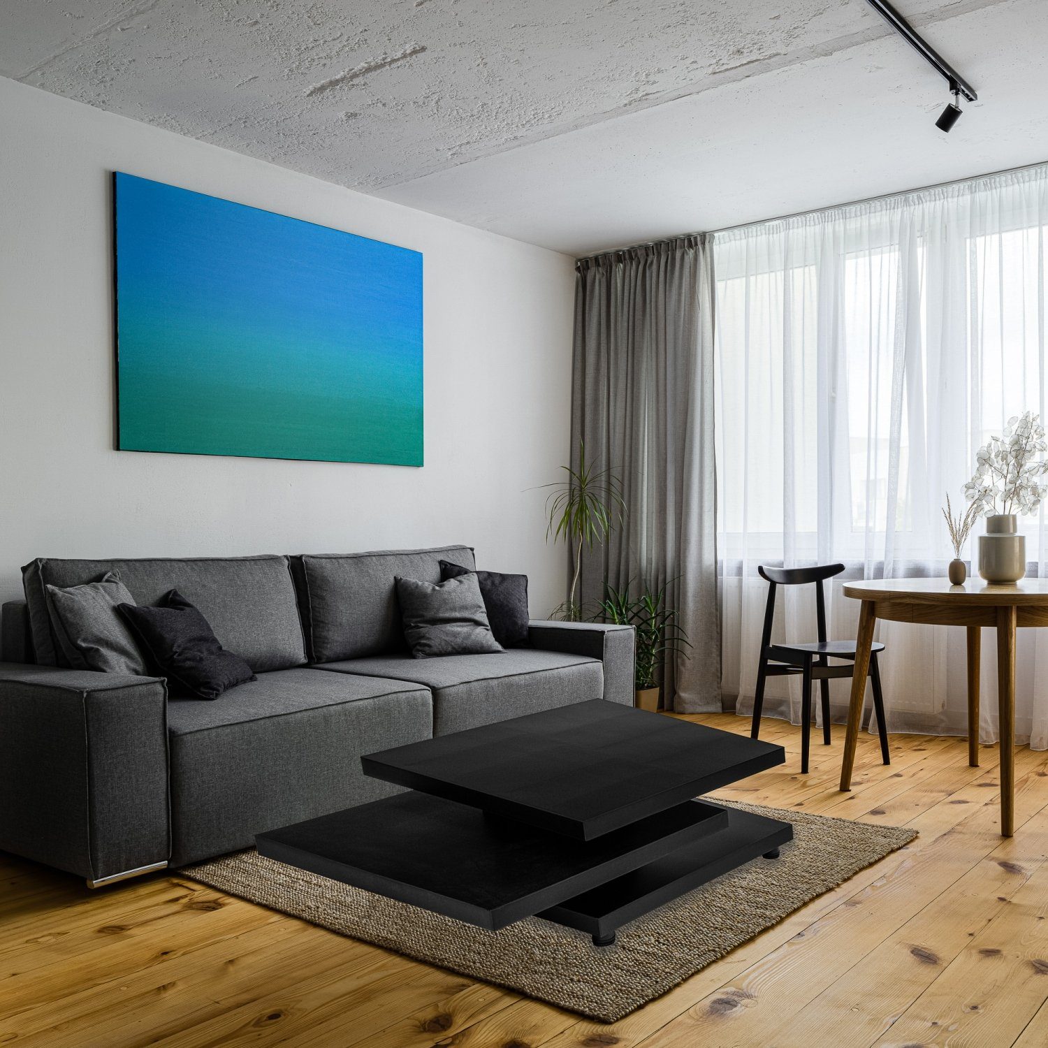 STILISTA Couchtisch Wohnzimmertisch Beistelltisch Sofatisch, Tischplatten, Matt Cube-Design, Größenwahl Schwarz schwenkbare Farb- 360° und