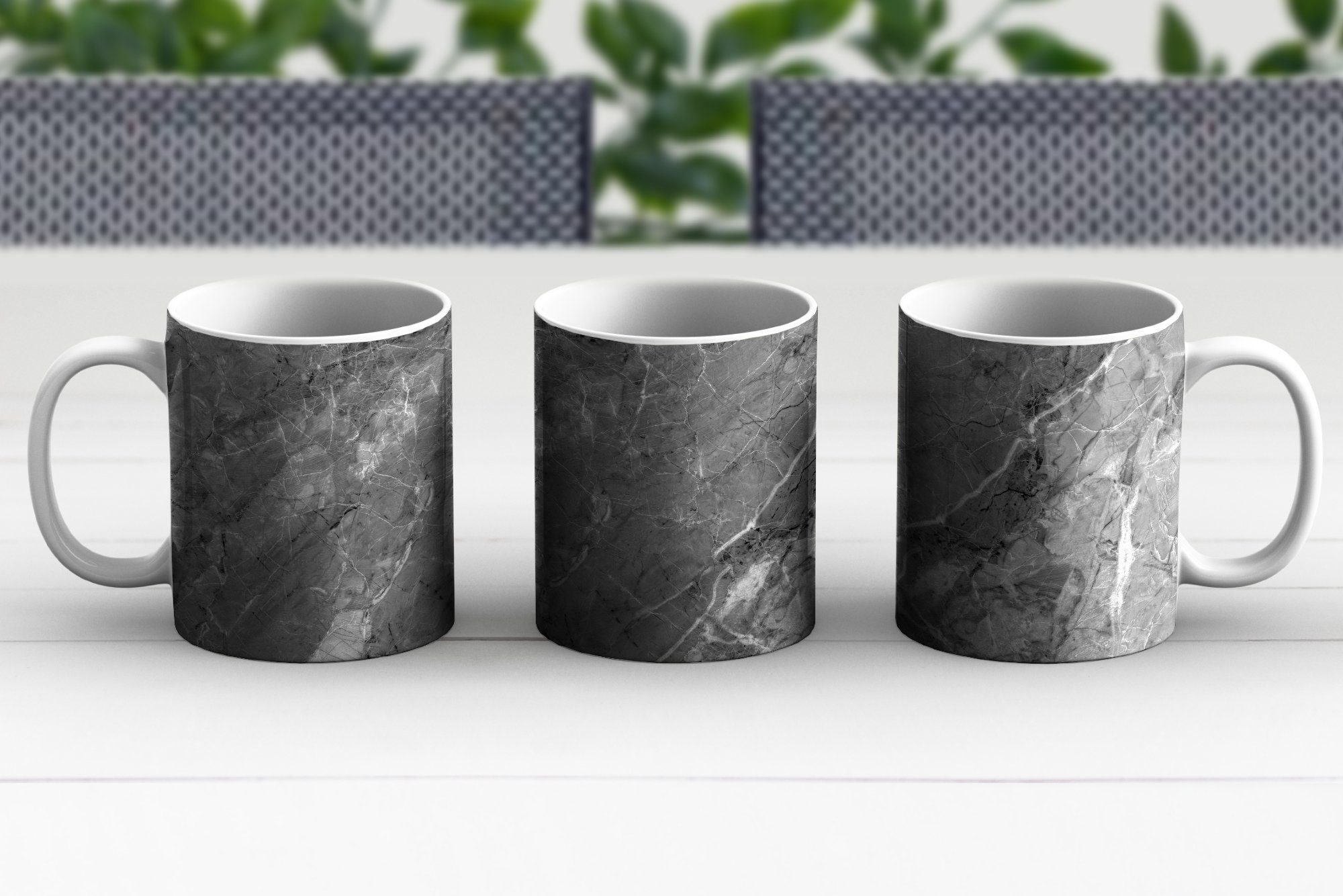 MuchoWow - Kristalle Schwarz Becher, Granit, Geschenk Kaffeetassen, Teetasse, Keramik, - Teetasse, Tasse Grau -