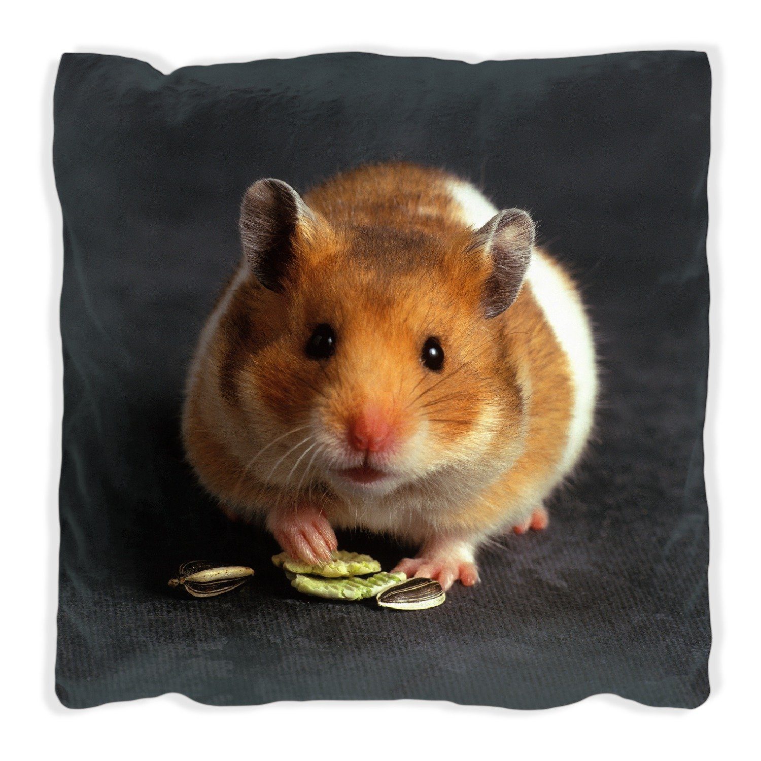 Wallario Dekokissen Putziger Hamster mit Nüssen zwischen den Pfoten, handgenäht