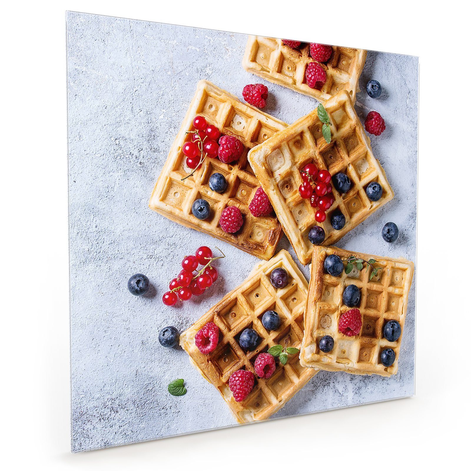 Spritzschutz Küchenrückwand mit Küchenrückwand Primedeco Waffeln Motiv mit Beeren Glas