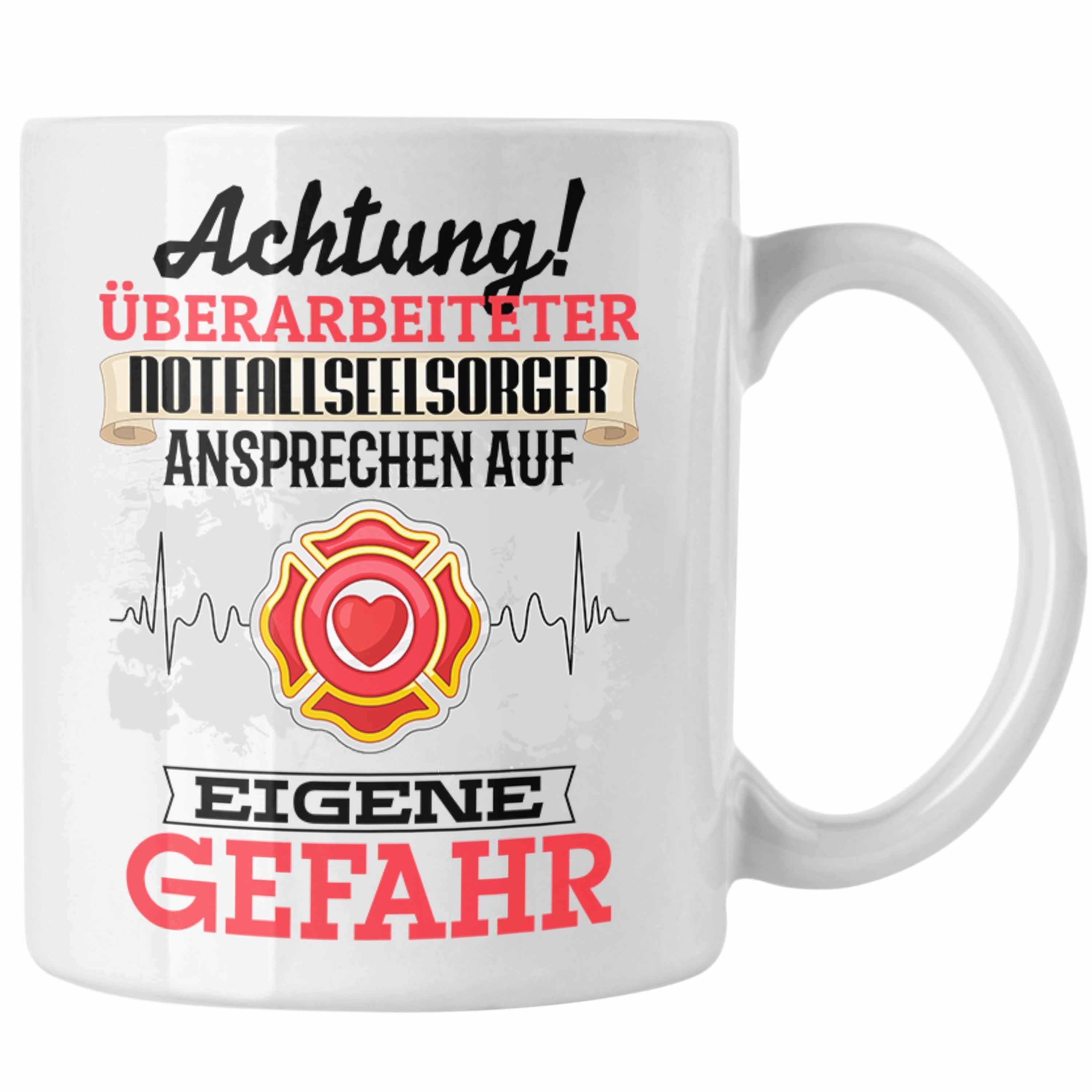 Trendation Tasse Notfallseelsorger Tasse Geschenk Lustiger Spruch Geschenkidee Kaffeebe Weiss