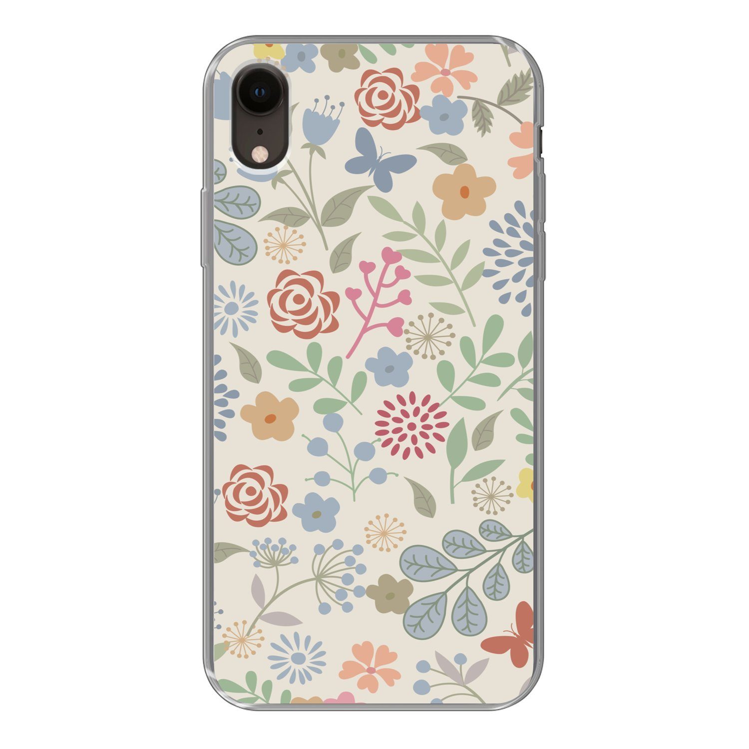 MuchoWow Handyhülle für Apple iPhone XR Eine Blumenmuster-Illustration mit vielen Blumen, Smartphone-Bumper, Print, Handy Schutzhülle Dünn