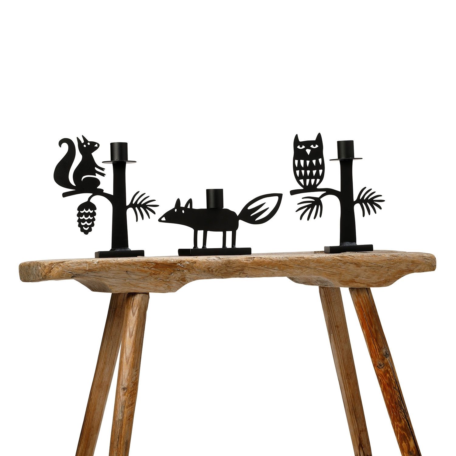 Bengt & Lotta Kerzenständer Eichhörnchen Höhe 17 cm schwarz Eisen (lackiert), hergestellt in Schweden Material: Eisen (lackiert)