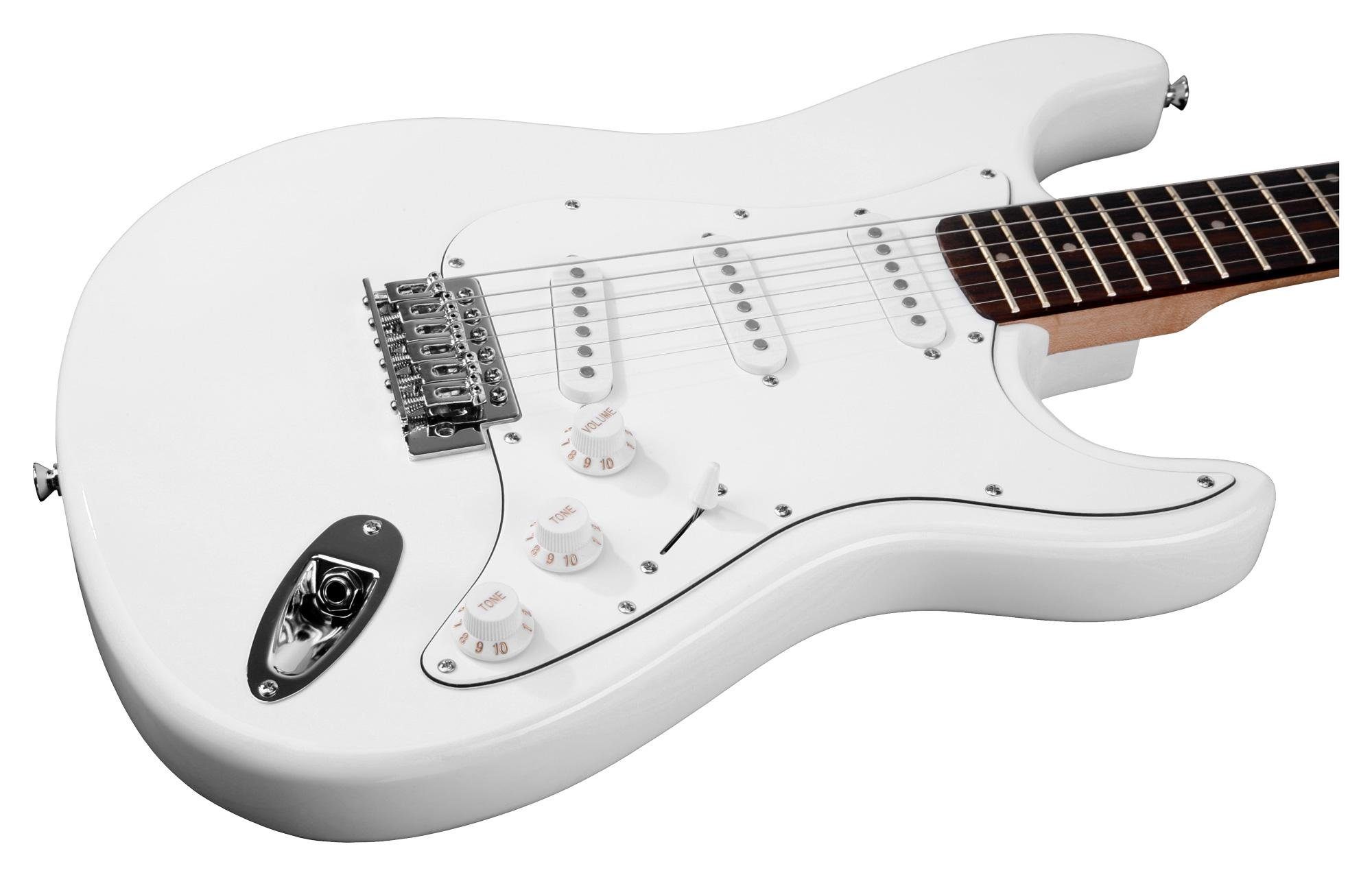 Rocktile E-Gitarre "Sphere Classic" elektrische Gitarre, ST-Style, Anfängerset, 6-St., inkl. Kabel, Tremolohebel, Gigbag, Ersatzsaiten Plektren und Schule, 3x Single Coil Tonabnehmer, 21 Bünde, Engineering Wood Griffbrett