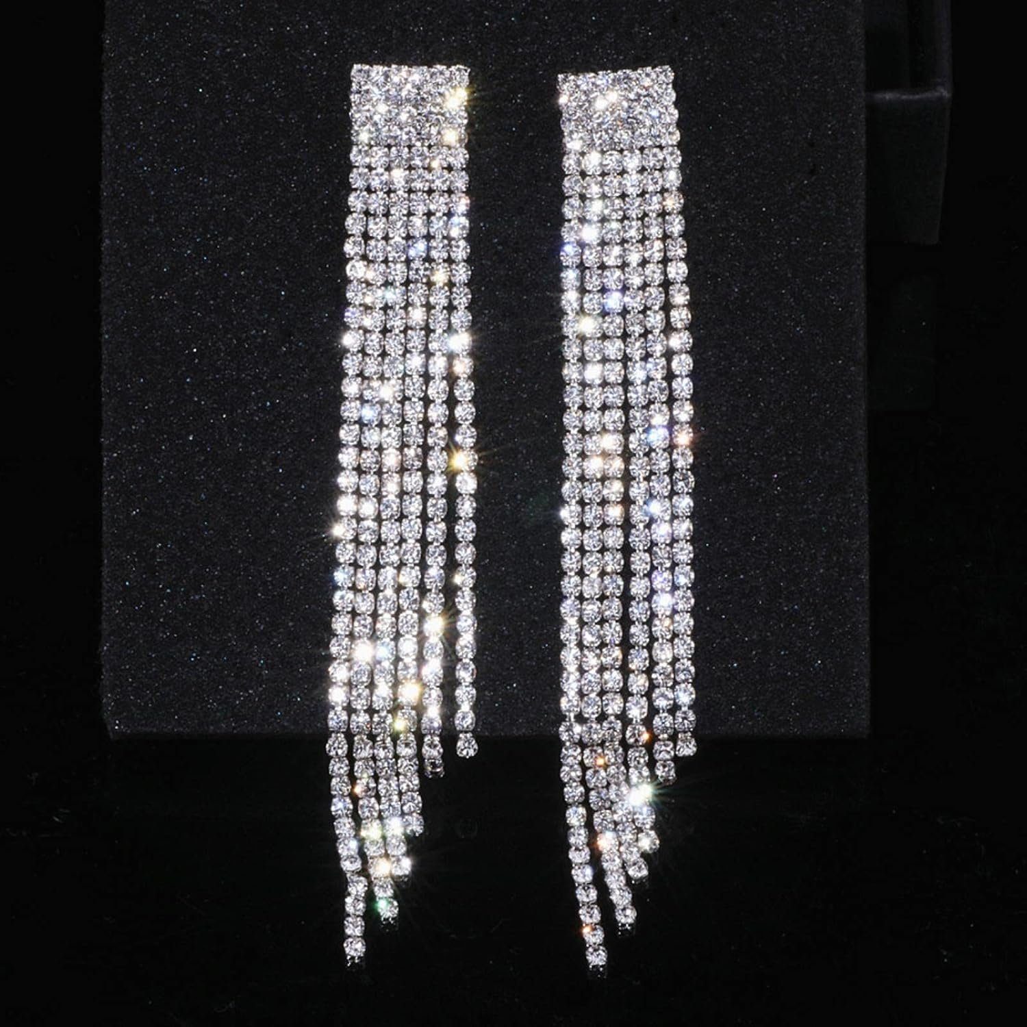 POCHUMIDUU Paar Ohrhänger Silberne Kristall & Diamant lange Quaste Damen Ohrringe