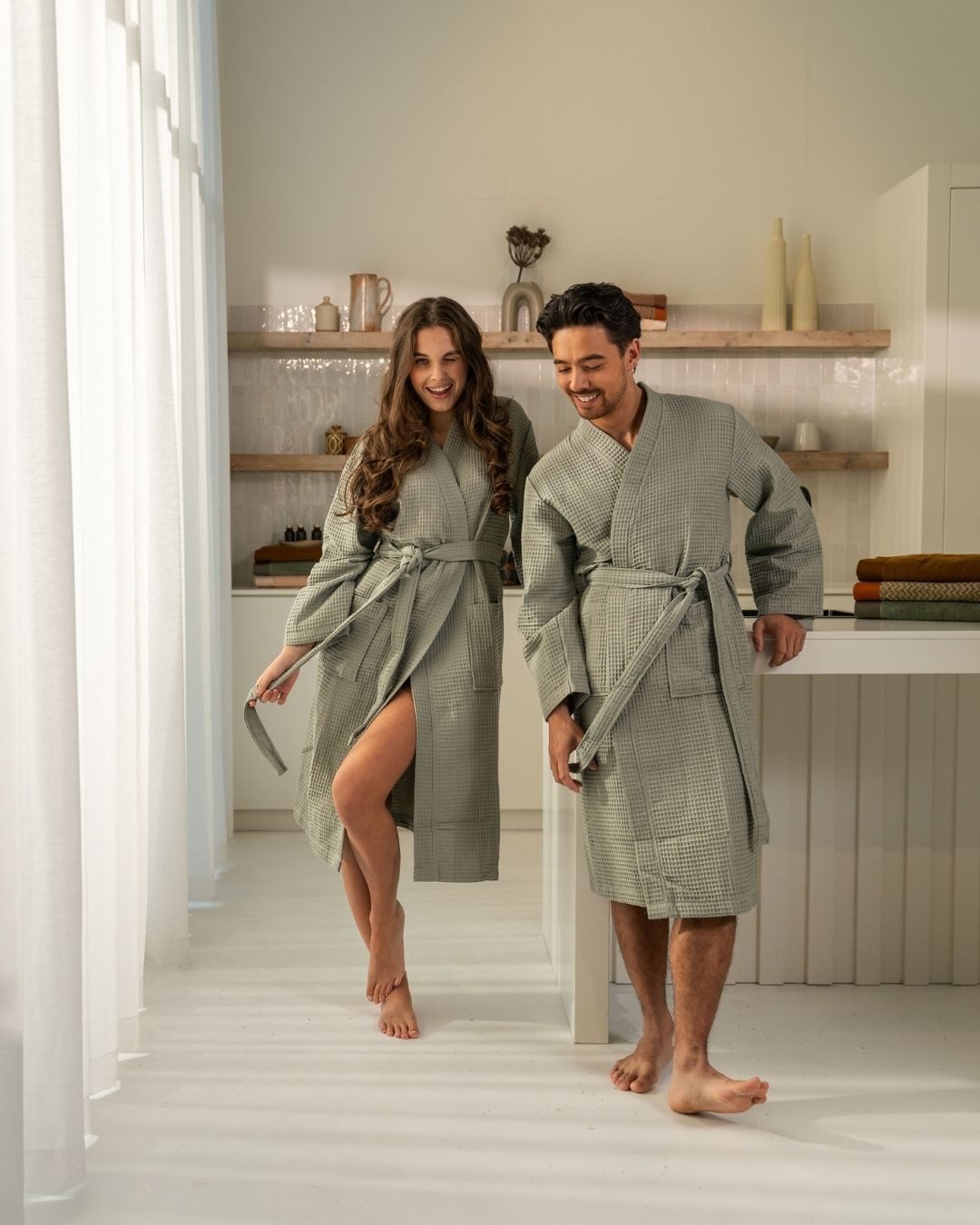 Kayori Bademantel Geisha, Kurzform, Baumwolle, Gürtel, günstig online kaufen