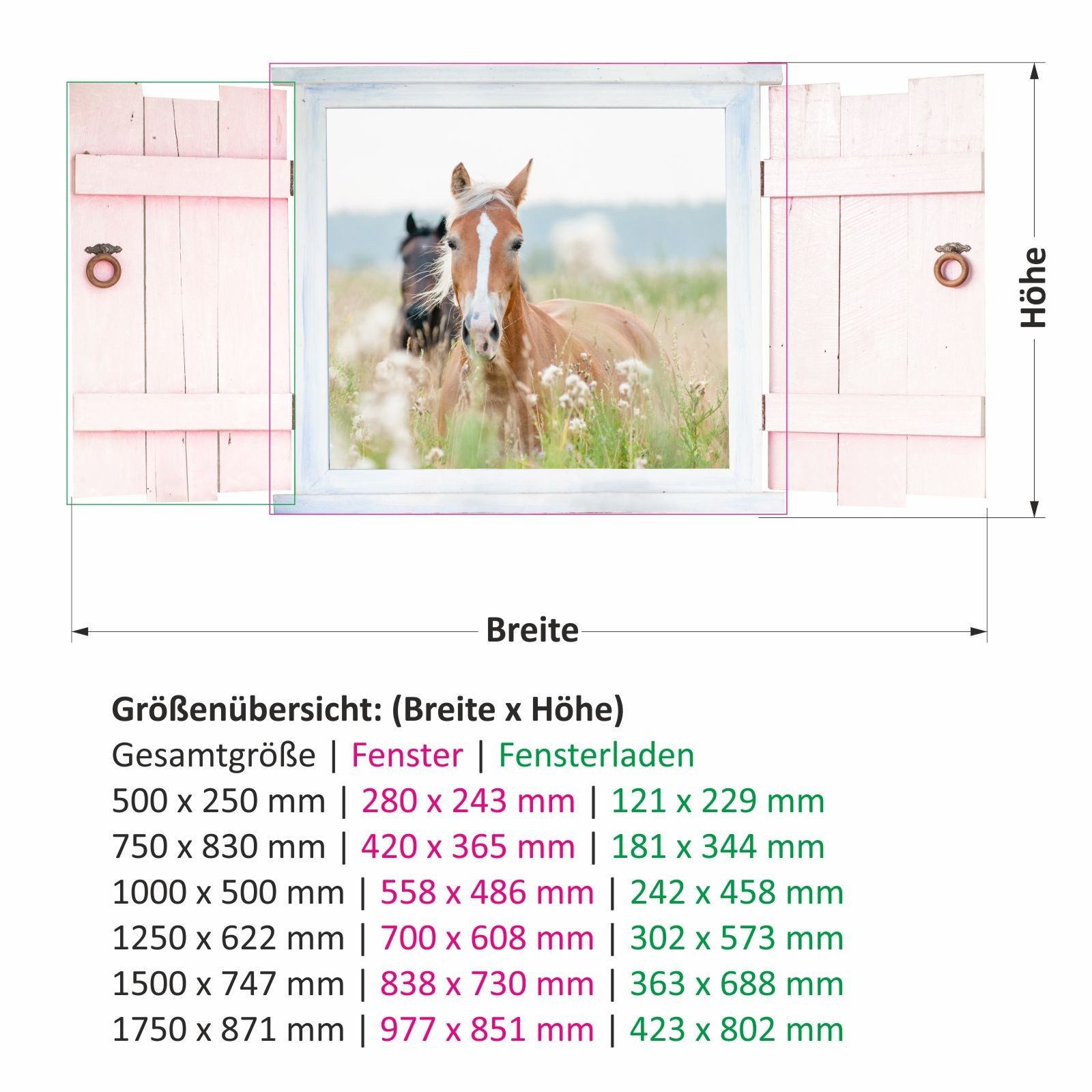 nikima Wandtattoo 023 Wandtattoo Pferde im Fenster - 500 x 250 mm (PVC-Folie)