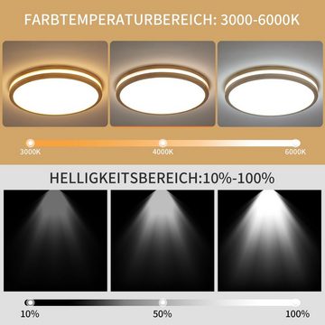 Natsen Deckenleuchte LED Deckenlampe Holz Zimmerlampe Wohnzimmerlampe, 96W, Ø50*6cm, Voll dimmbar mit Fernbedienung, Warmweiß bis kaltweiß, Runde Leuchte für Küche, Büro, Wohnzimmer, Schlafzimmer und Flur usw.