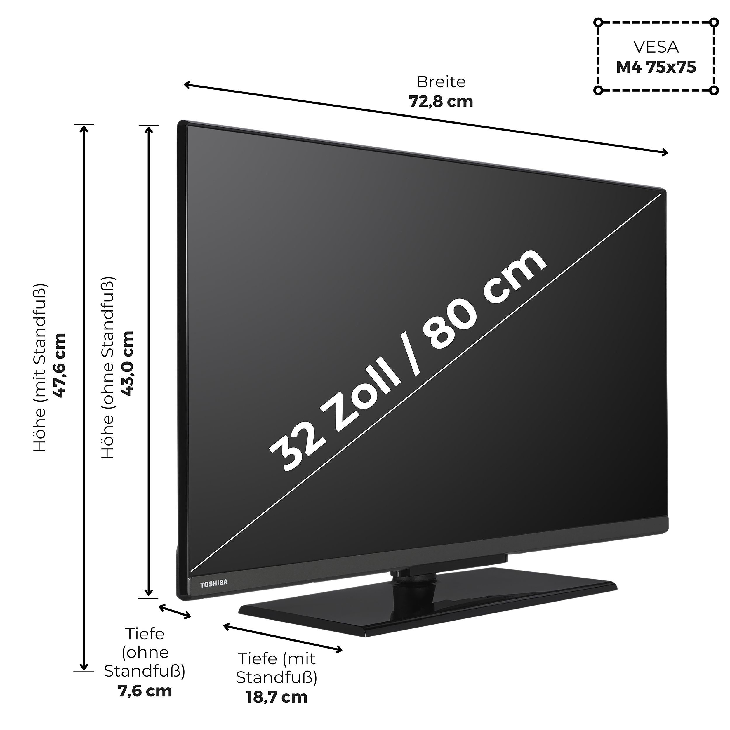 Toshiba 32LV3F63DAZ LCD-LED Fernseher (80 cm/32 Zoll, Full HD, VIDAA Smart TV, HDR, Triple-Tuner, Bluetooth, Works with Alexa)