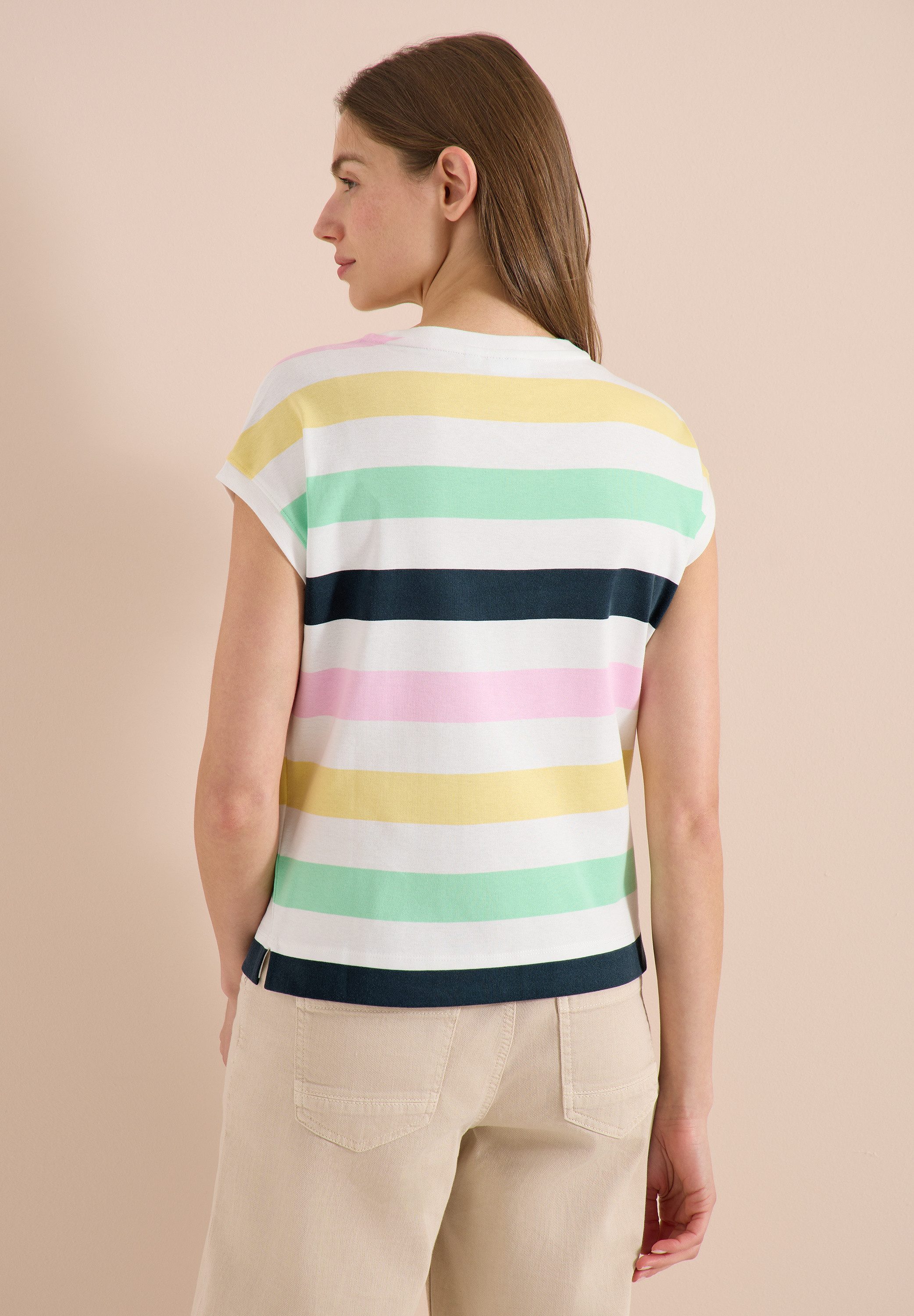 CECIL Kurzarmshirt Sommershirt mit Mulitcolor-Streifen