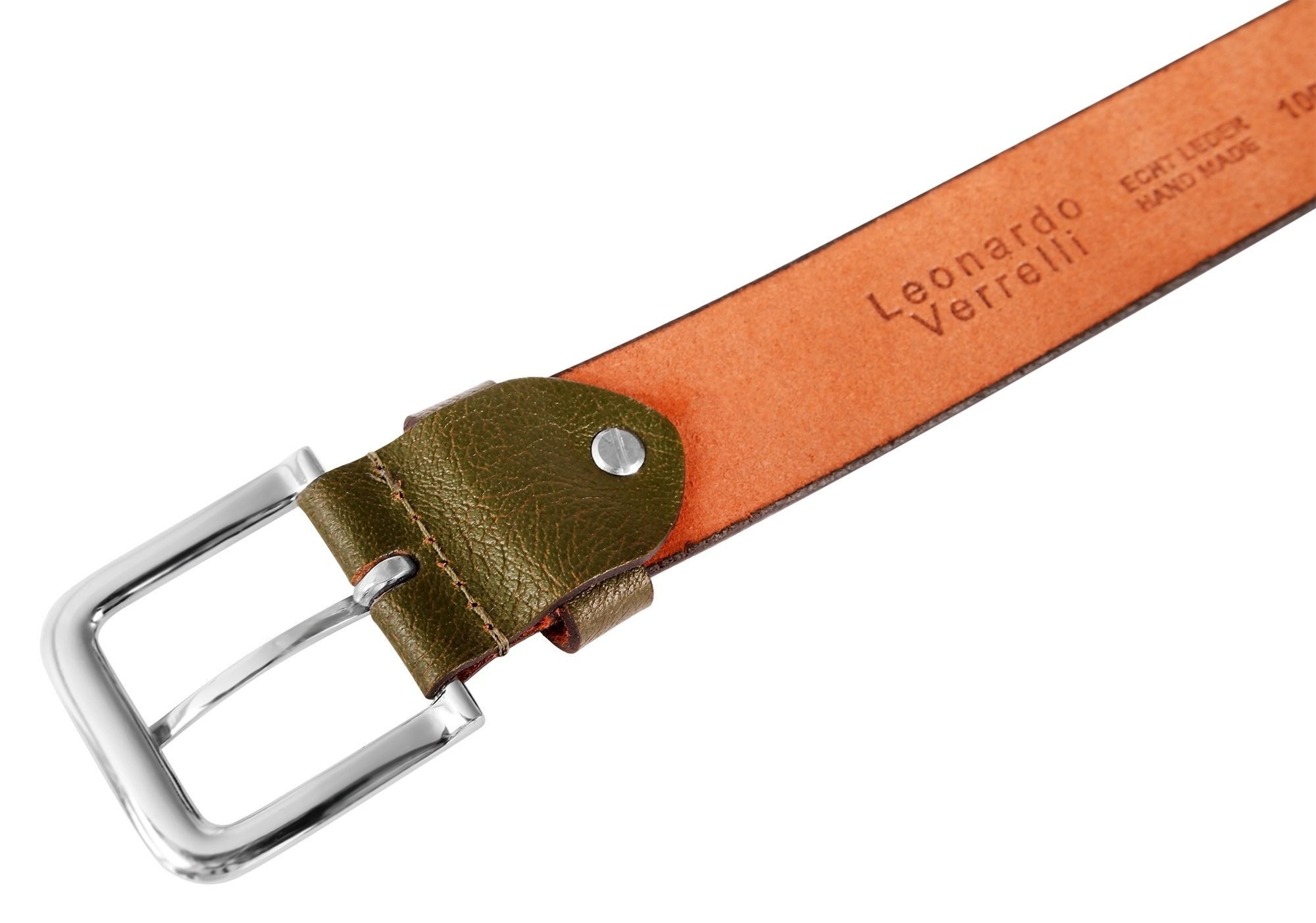 Leonardo Verrelli Ledergürtel hochwertiges Echt Leder, dunkelgrün, 80cm - 140cm (Bundweite)