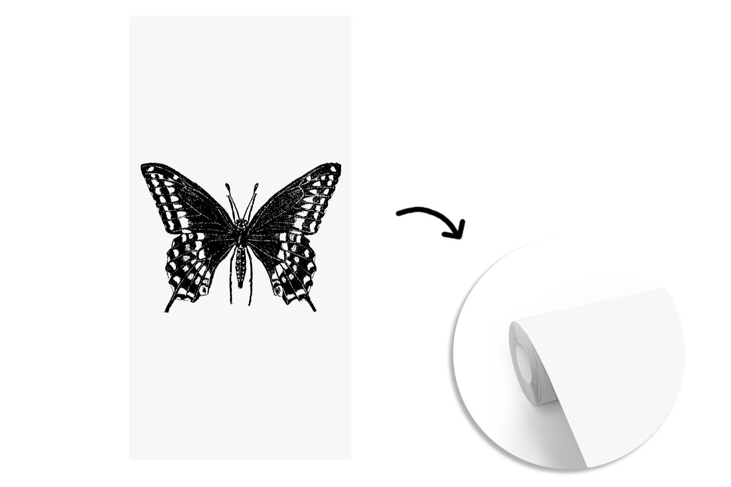 Schmetterling St), Fototapete bedruckt, MuchoWow für und Schwarz - weiß, Tiere Retro Küche, Schlafzimmer Fototapete Vliestapete - (2 Matt, Wohnzimmer -