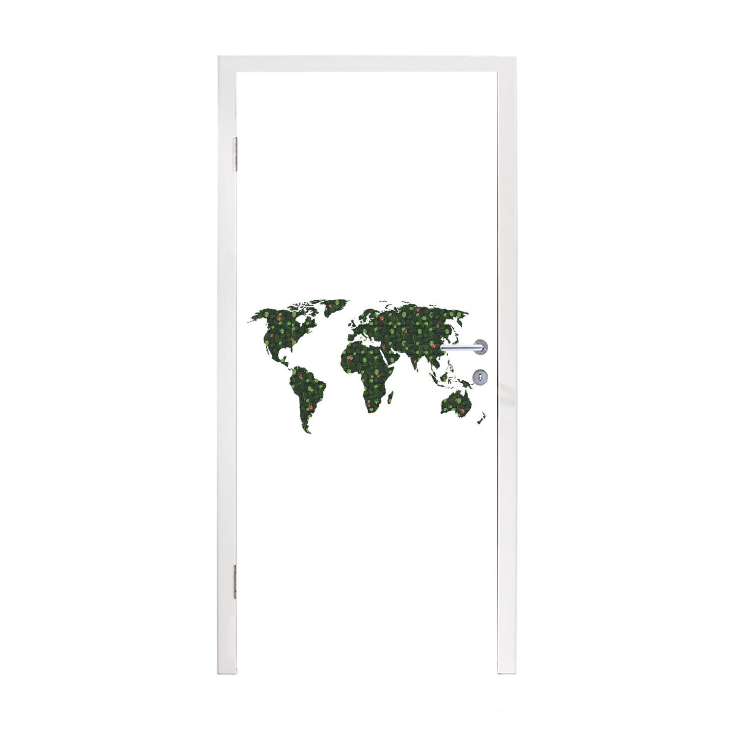 cm St), (1 - Matt, MuchoWow 75x205 Grün Weltkarte - Tür, bedruckt, Türtapete Fototapete Blätter, Türaufkleber, für