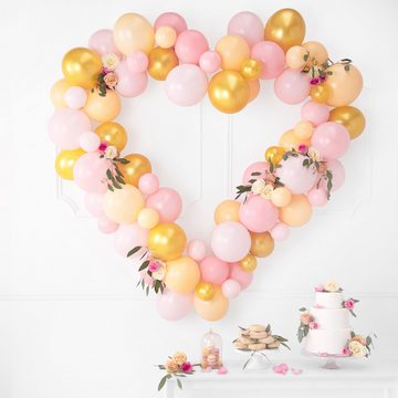 partydeco Luftballon, Ballongirlande in Herzform 166x160cm Pastell Rosa / Apricot