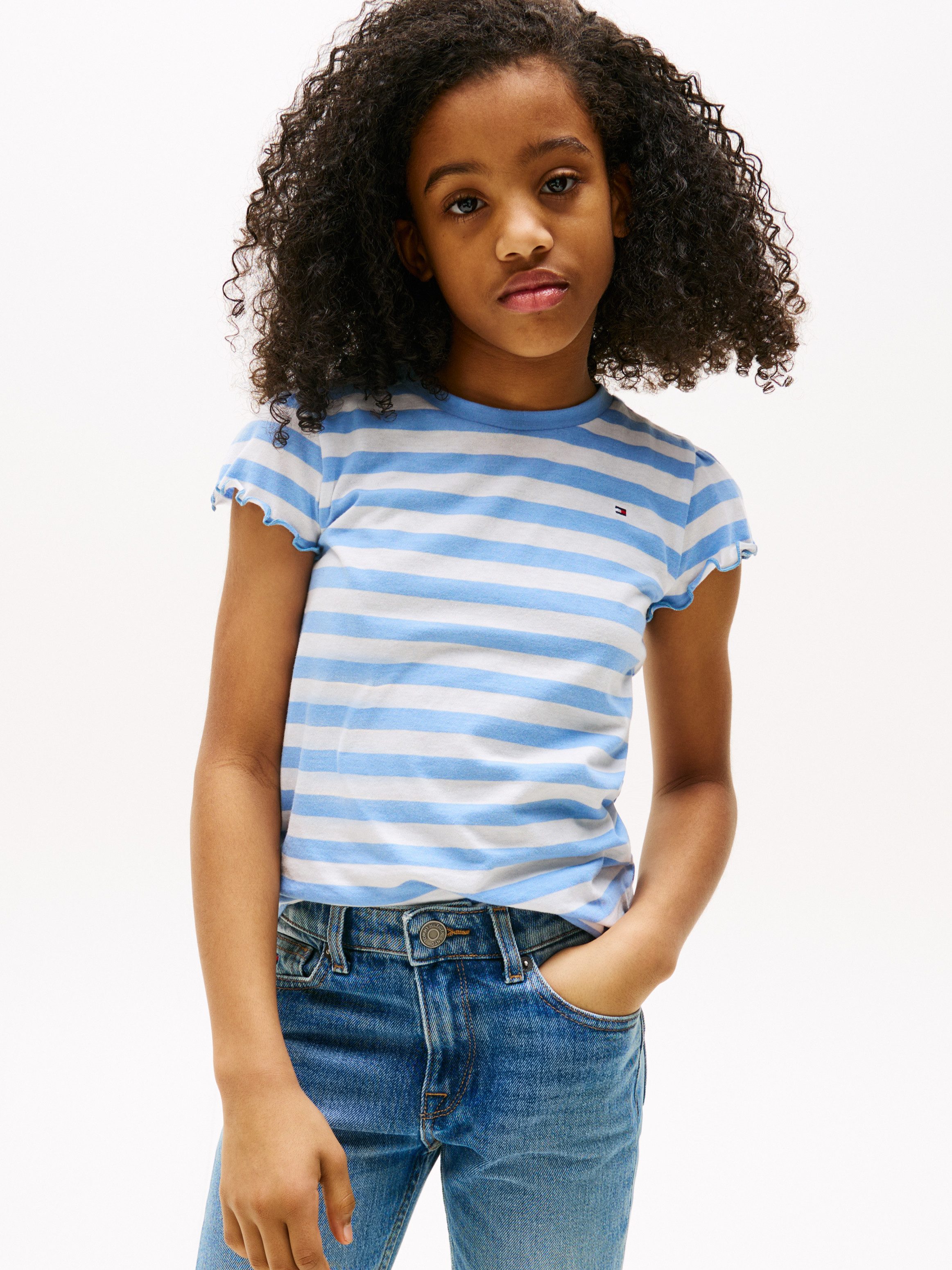 Tommy Hilfiger T-Shirt ESSENTIAL STRIPE RUFFLE TOP SS für Kinder bis 16 Jahre, mit gewellter Kante