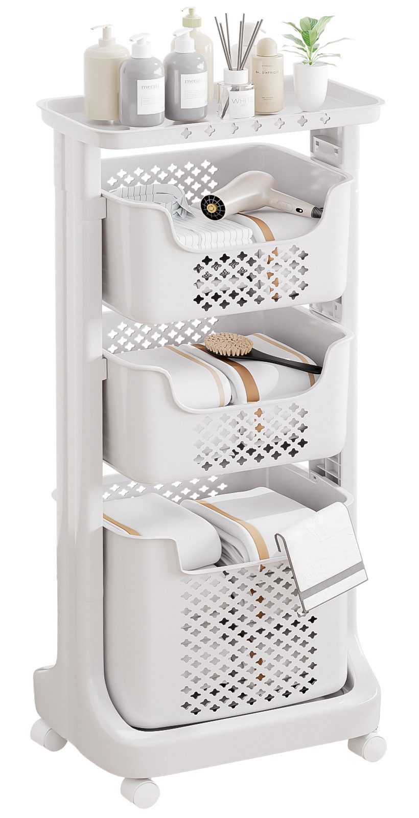 Yorbay Wäschekorb Wäschewagen mit Rollen (Praktischer Wäschesortierer 4-stö günstig online kaufen