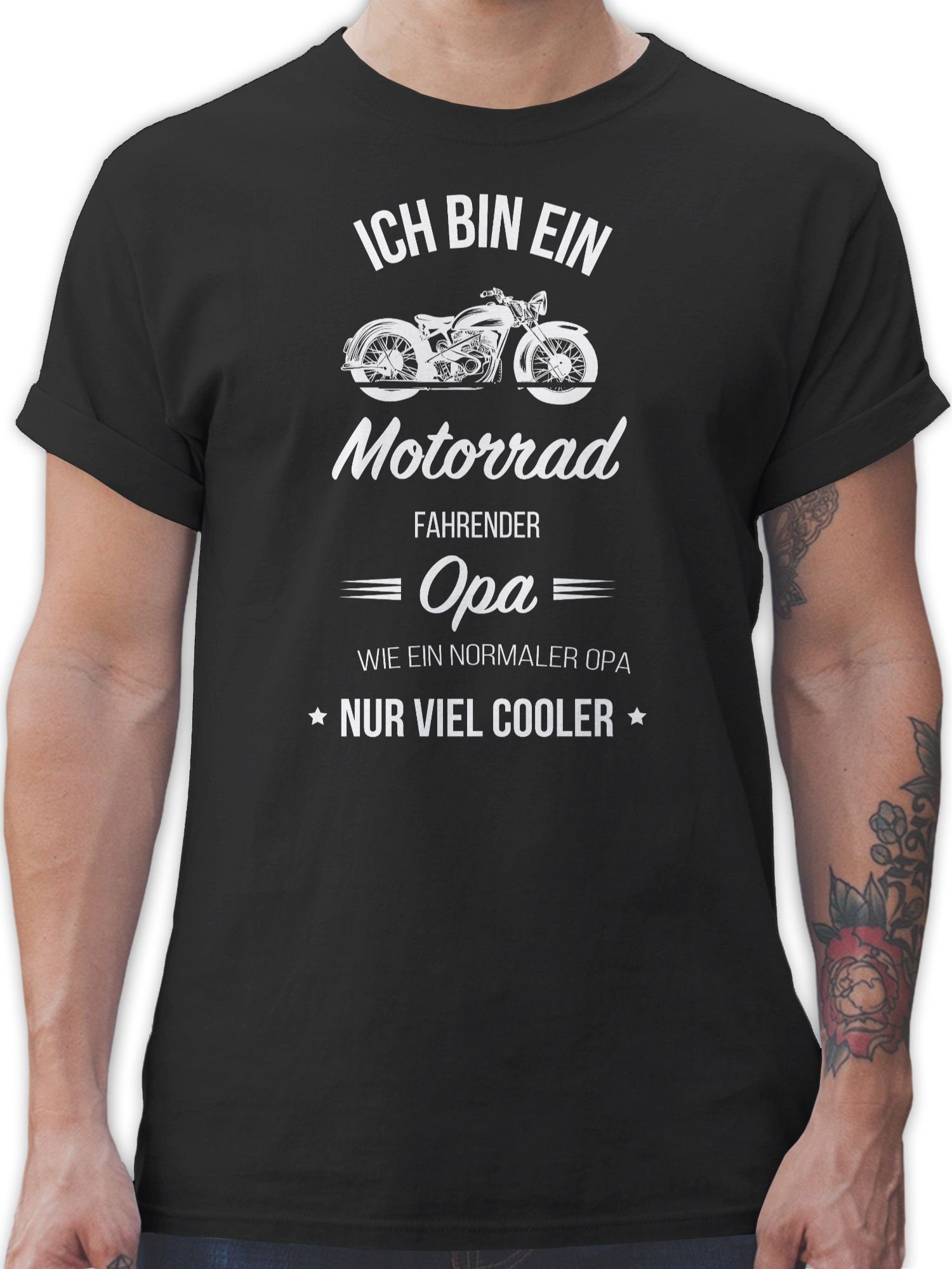 Shirtracer T-Shirt Ich ein Schwarz Opa bin Geschenke 1 fahrender Opa Motorrad