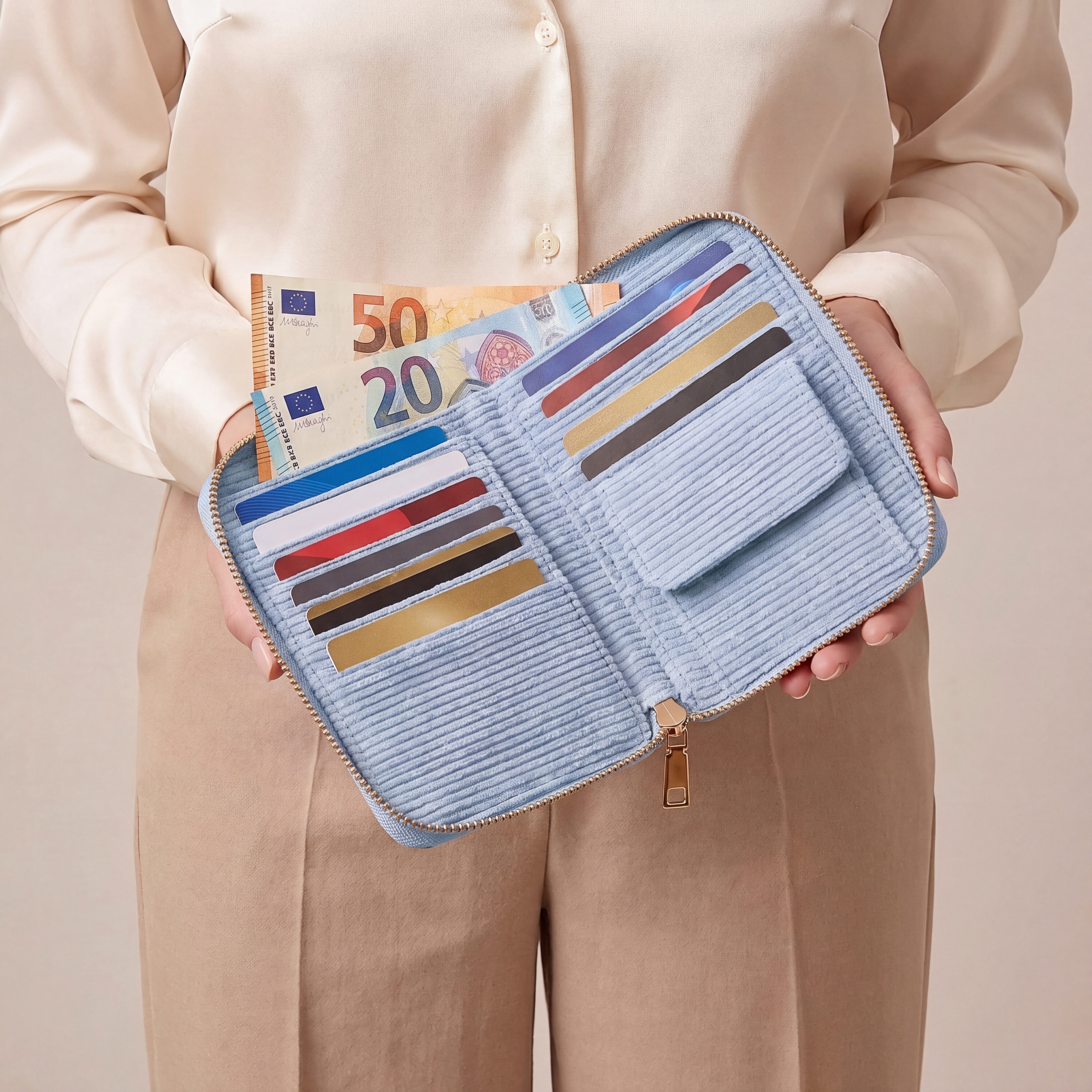 MillyMilk Geldbörse FONDO MEDIUM – Damen Cord Geldbeutel – Stoff Portemonnaie, Cord-Geldbörse mit stabiler Form, viel Platz und Reißverschluss. – Bild 4 von 5