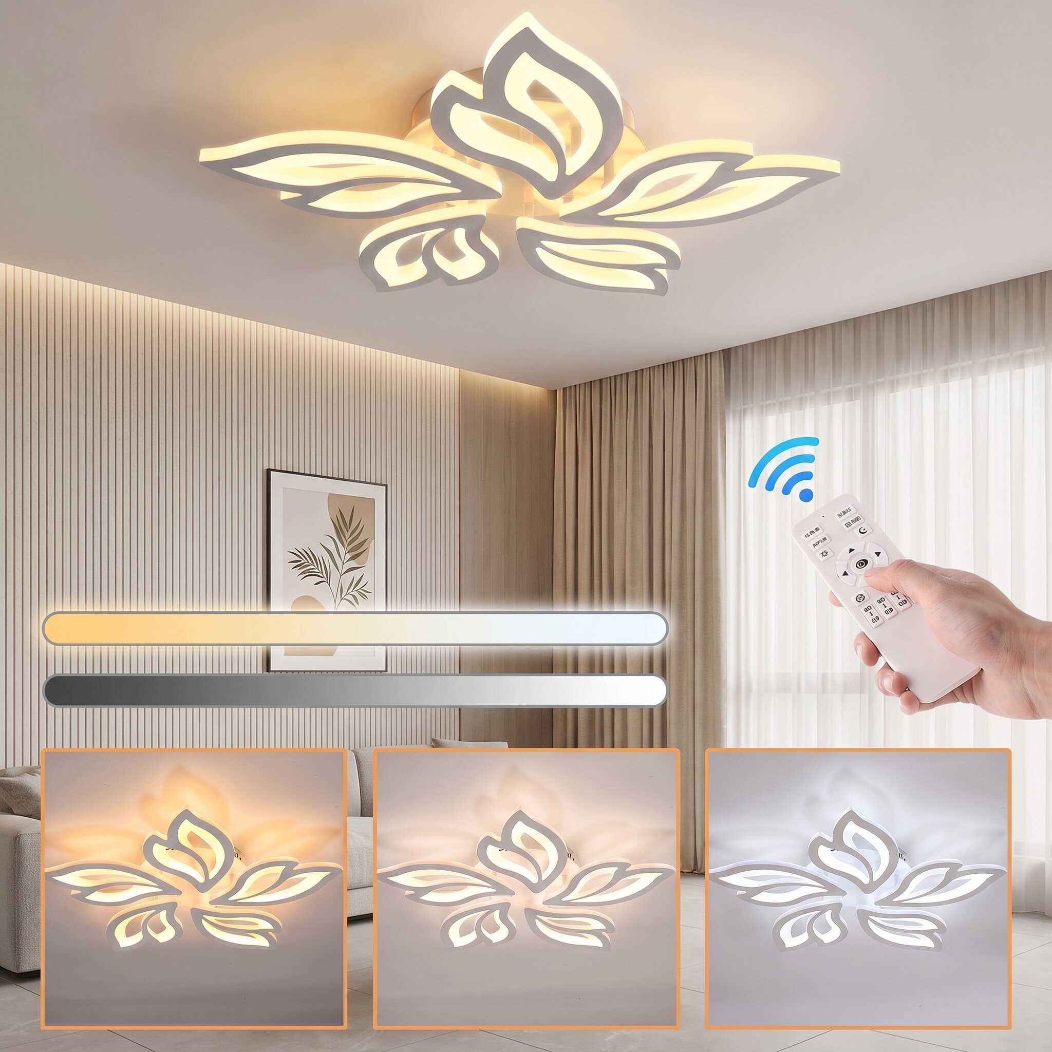 LETGOSPT Deckenleuchte Moderne LED Deckenleuchte Dimmbar Fernbedienung, Blumenförmiges Design, LED fest integriert, Kaltweiß, Naturweiß, Warmweiß, Schlafzimmer Deckenlampe, Deckenleuchte Esstisch Schlafzimmerlampe