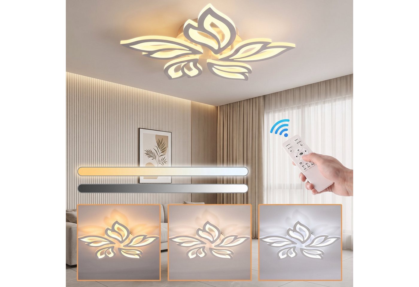 WILGOON Deckenleuchte Moderne LED Deckenleuchte Dimmbar Fernbedienung, Blumenförmiges Design, LED fest integriert, Naturweiß, Kaltweiß, Warmweiß, Schlafzimmer Deckenlampe, Deckenleuchte Esstisch Schlafzimmerlampe