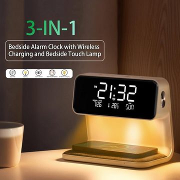 BlingBin Nachttischlampe LED Nachttischlampe Tischlampen Schlafzimmer Touch Nachttischlampe, 10W Kabellose Ladefunktion, LED fest integriert, Warmweiß, dimmbar mit 3 Helligkeitsstufen für Schlafzimmer, Haus und Büro