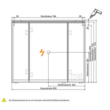 Lomadox Waschtisch-Set BUDVA-66, (Spar-Set, 2-St., 2-tlg), Waschplatz Set, weiß Glanz, mit LED Beleuchtung, 92,5/200/49 cm