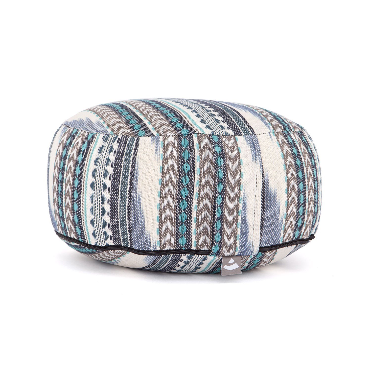 bodhi Meditationskissen Meditationskissen RONDO, ETHNO Collection, Ikat-Webstoff, schwarz-weiß-blau gemustert