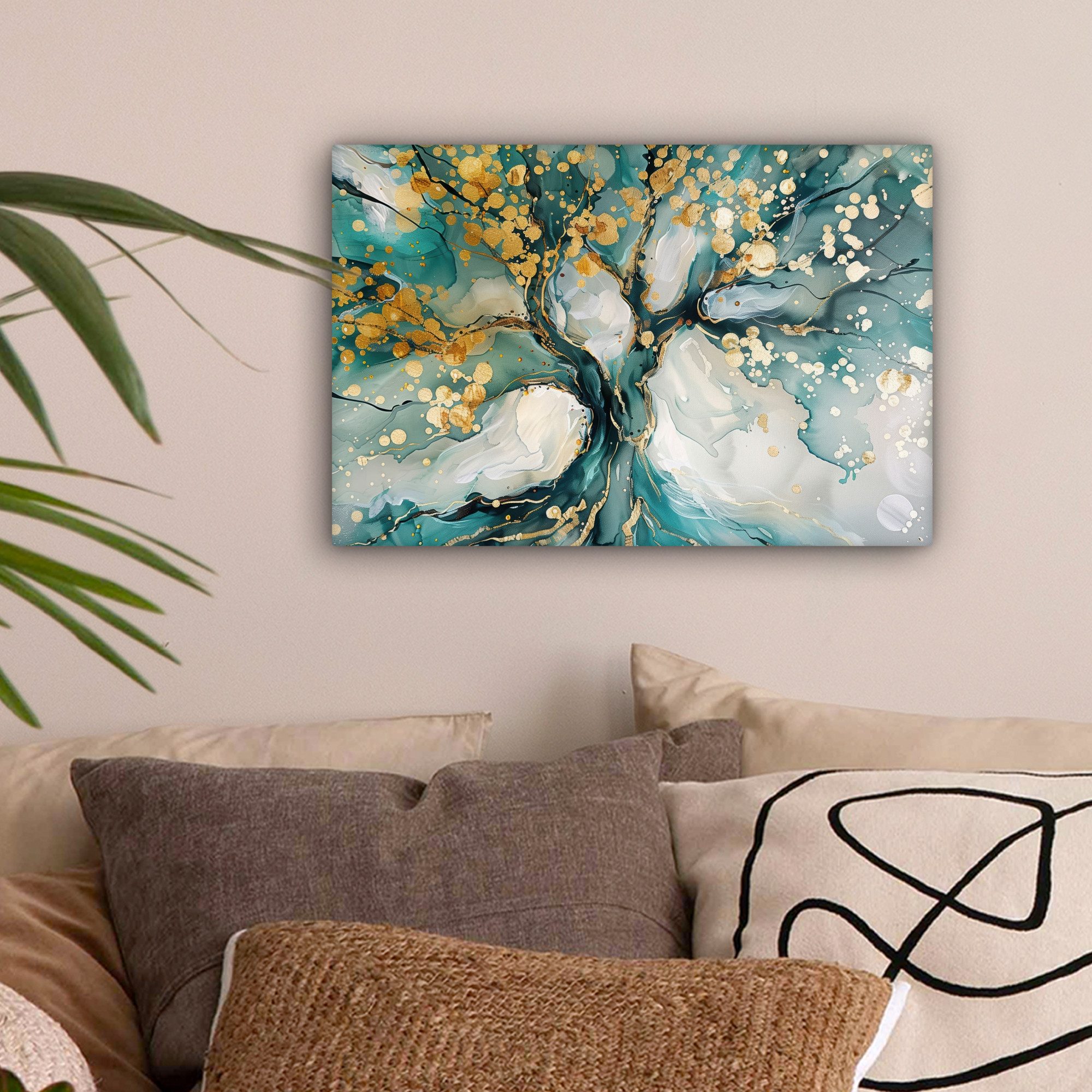 OneMillionCanvasses® Leinwandbild Baum - Modern - Farboptik - Türkis - Gold günstig online kaufen