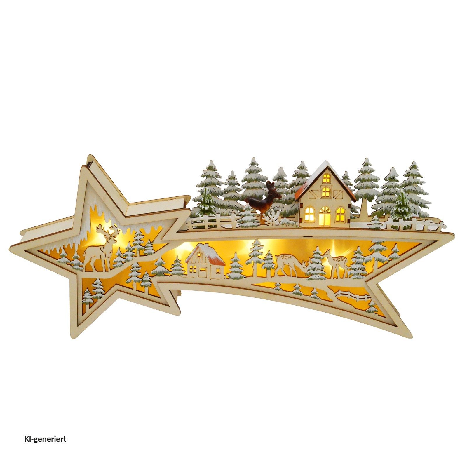 HTI-Living Schwibbogen LED Lichterbogen Sternschnuppe (1-tlg), Beleuchtete Weihnachtsdeko aus Holz, batteriebetrieben – Bild 2 von 3