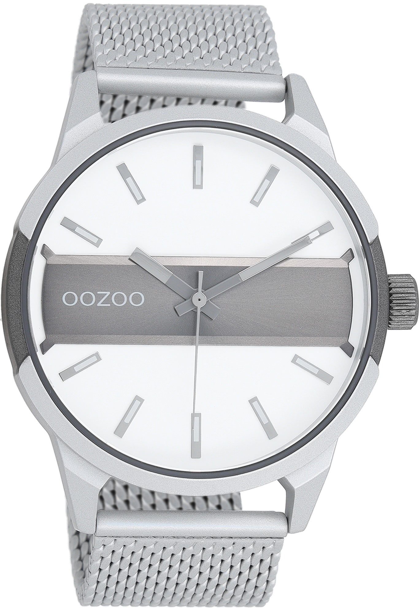 OOZOO Quarzuhr Oozoo Herren Armbanduhr Timepieces Analog, (Analoguhr), Herrenuhr rund, extra groß (ca 48mm) Metall, Mesharmband, Casual-Style