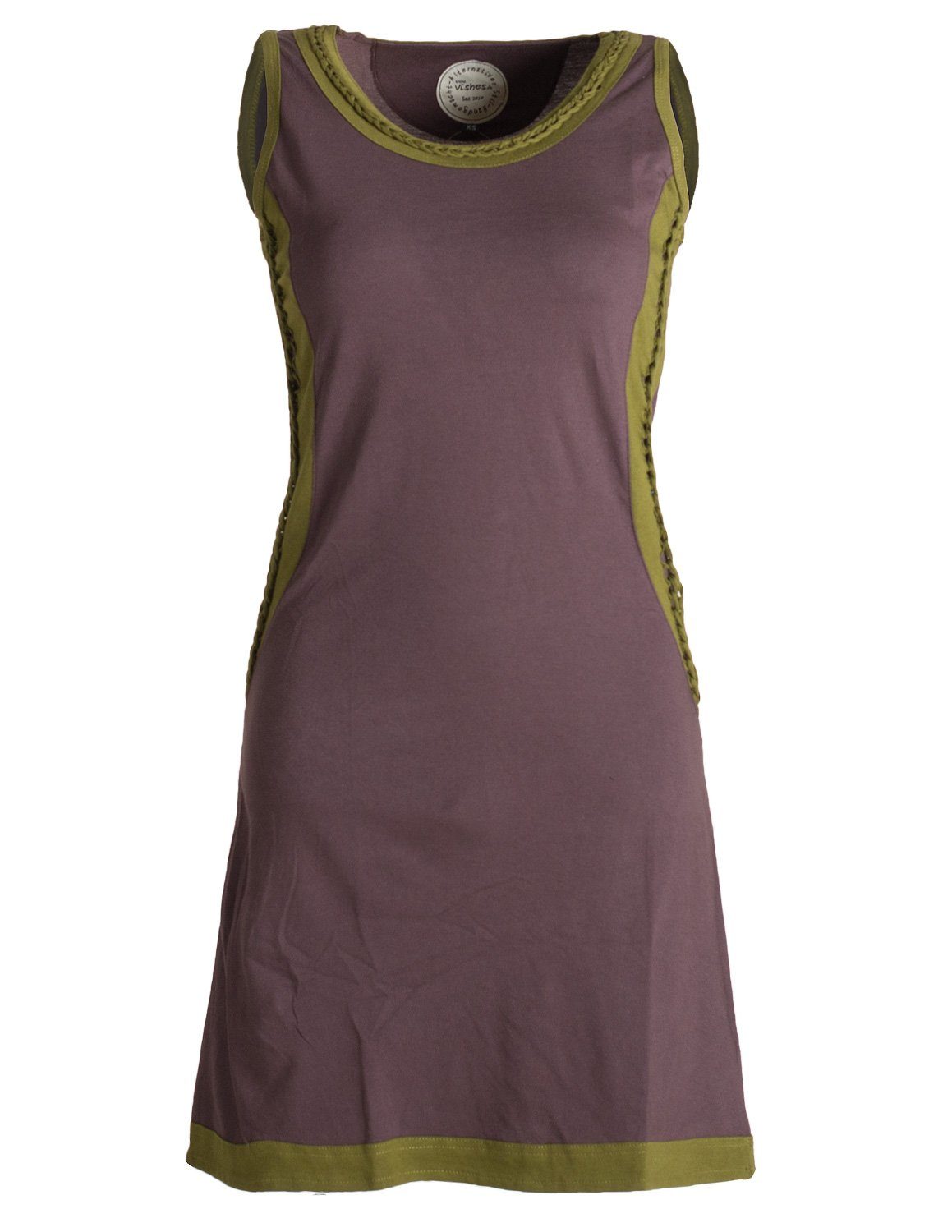 Vishes Sommerkleid Ärmelloses Kleid mit geflochtenen Einsätzen Tunika, Hippie, Ethno, Goa, Boho Style braun