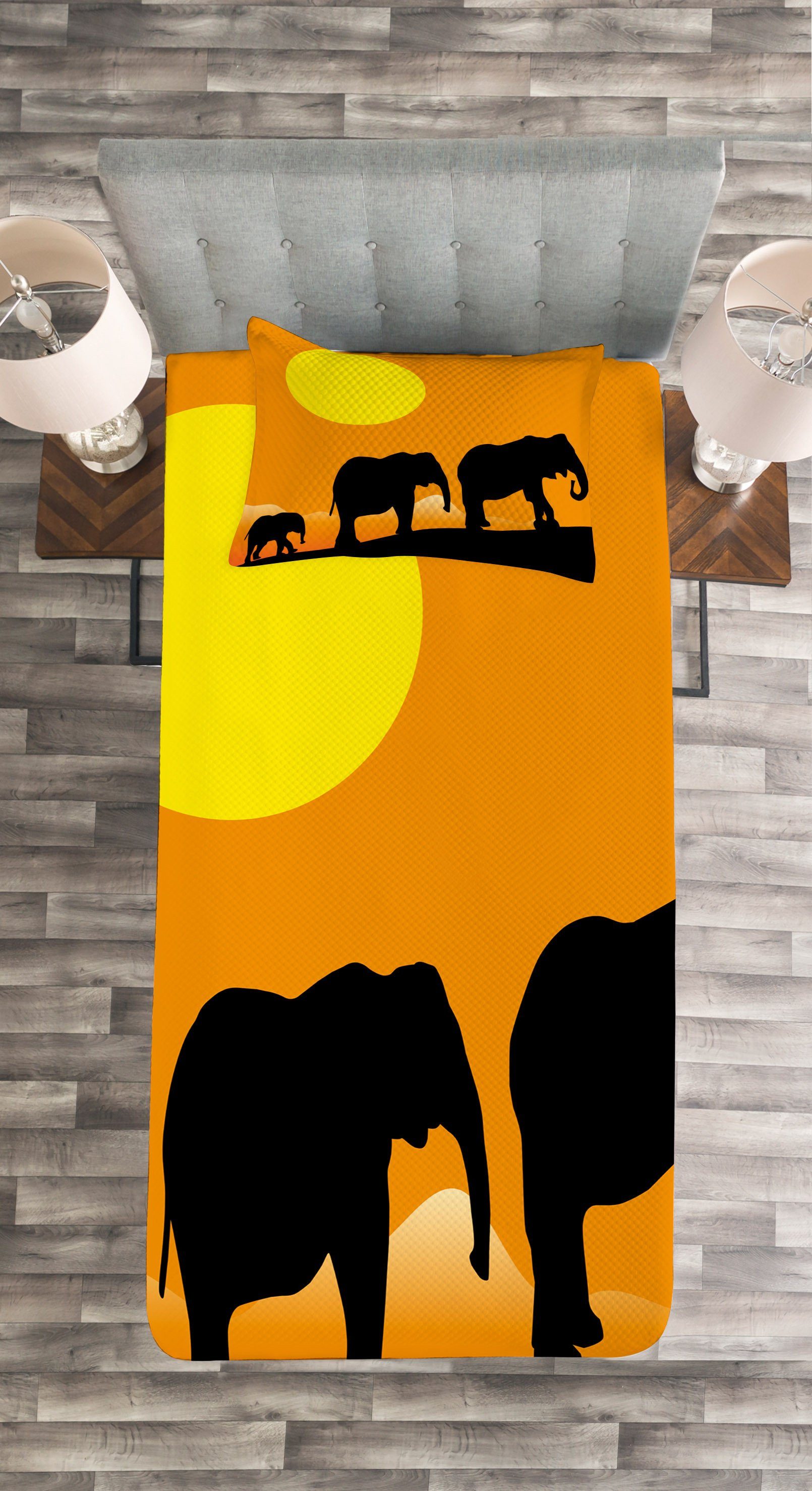 mit Familie Waschbar, Tagesdecke Baby-Elefant Set Abakuhaus, und Kissenbezügen Silhouette