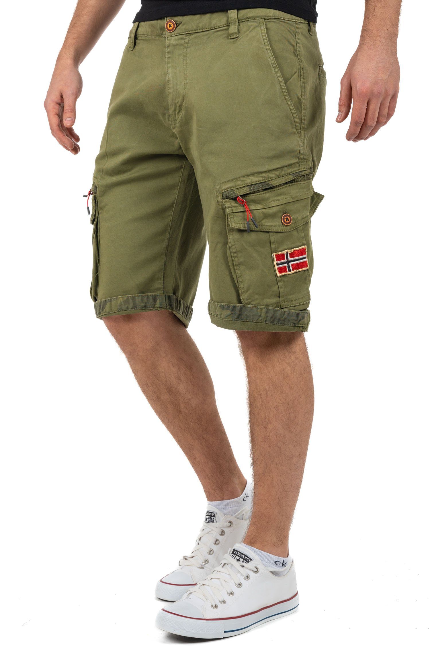 Geo (1-tlg) Cargo Hose Kurze Norway baparento Men mit Shorts verzierten khaki Taschen