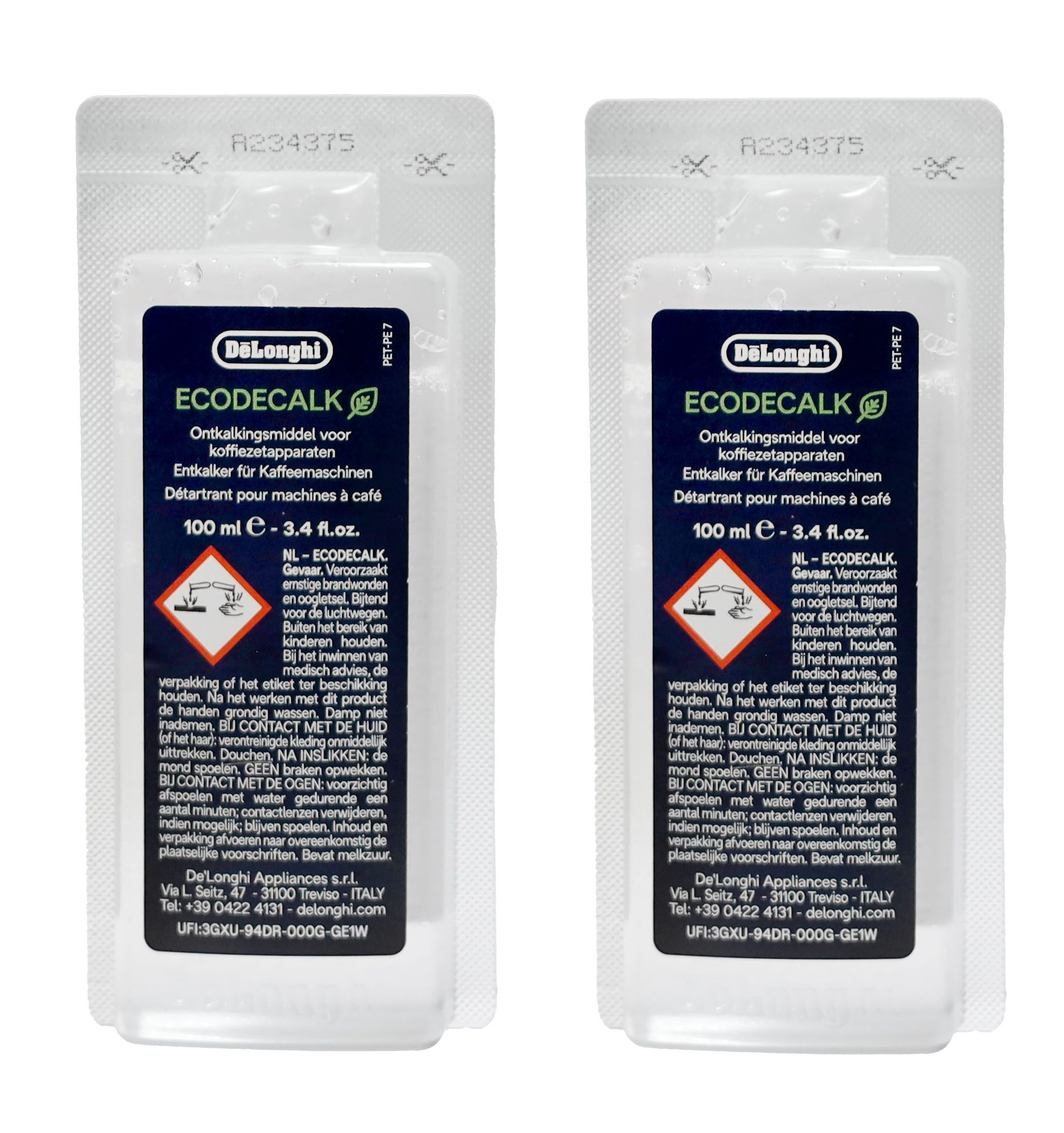 DeLonghi AS00006556,DLSC200 2x 100ml. Flüssigentkalker für Kaffeevolla Pflegeset