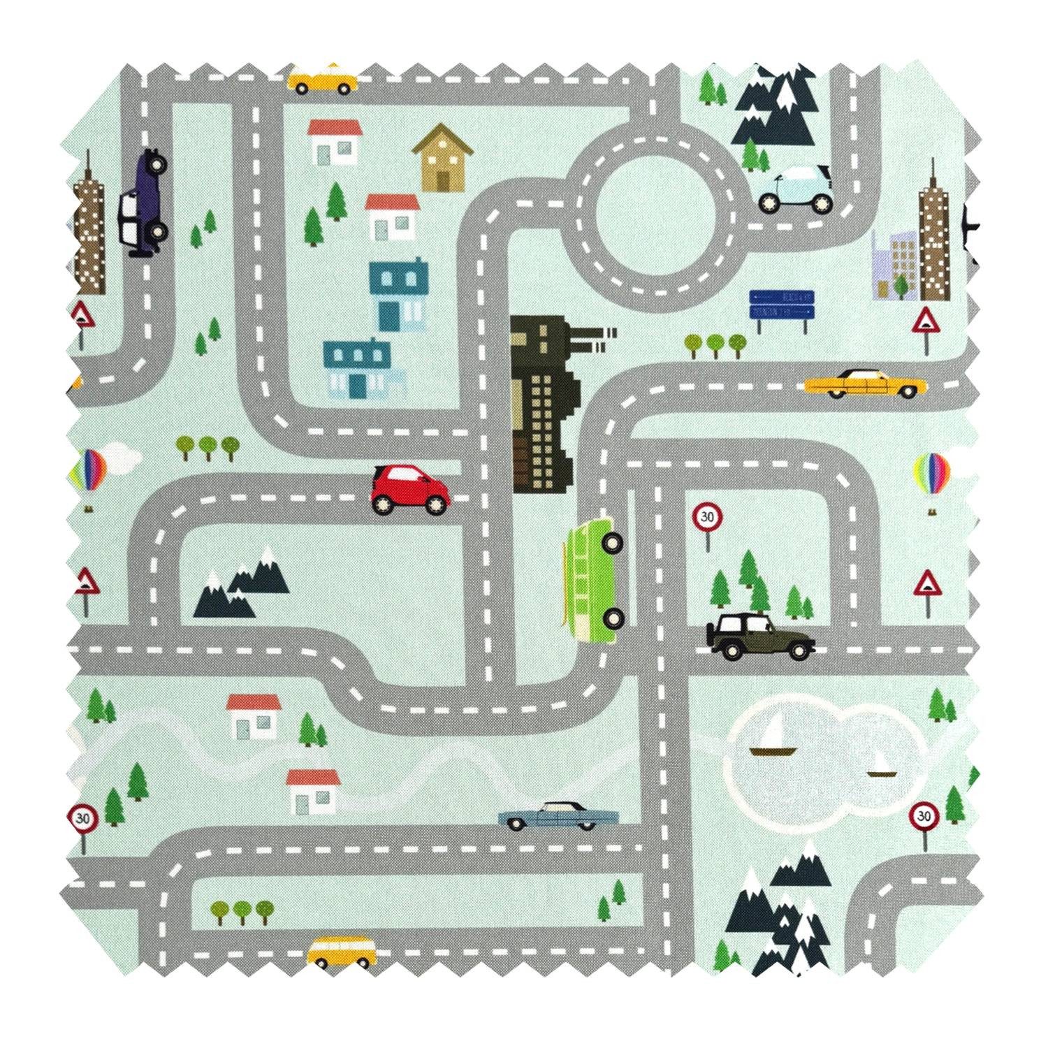 novely® Stoff HANAU AUTO - Möbelstoff mit Auto- und Straßenmotiv, Robust, Pflegeleicht, Waschbar, Meterware, 1lfm