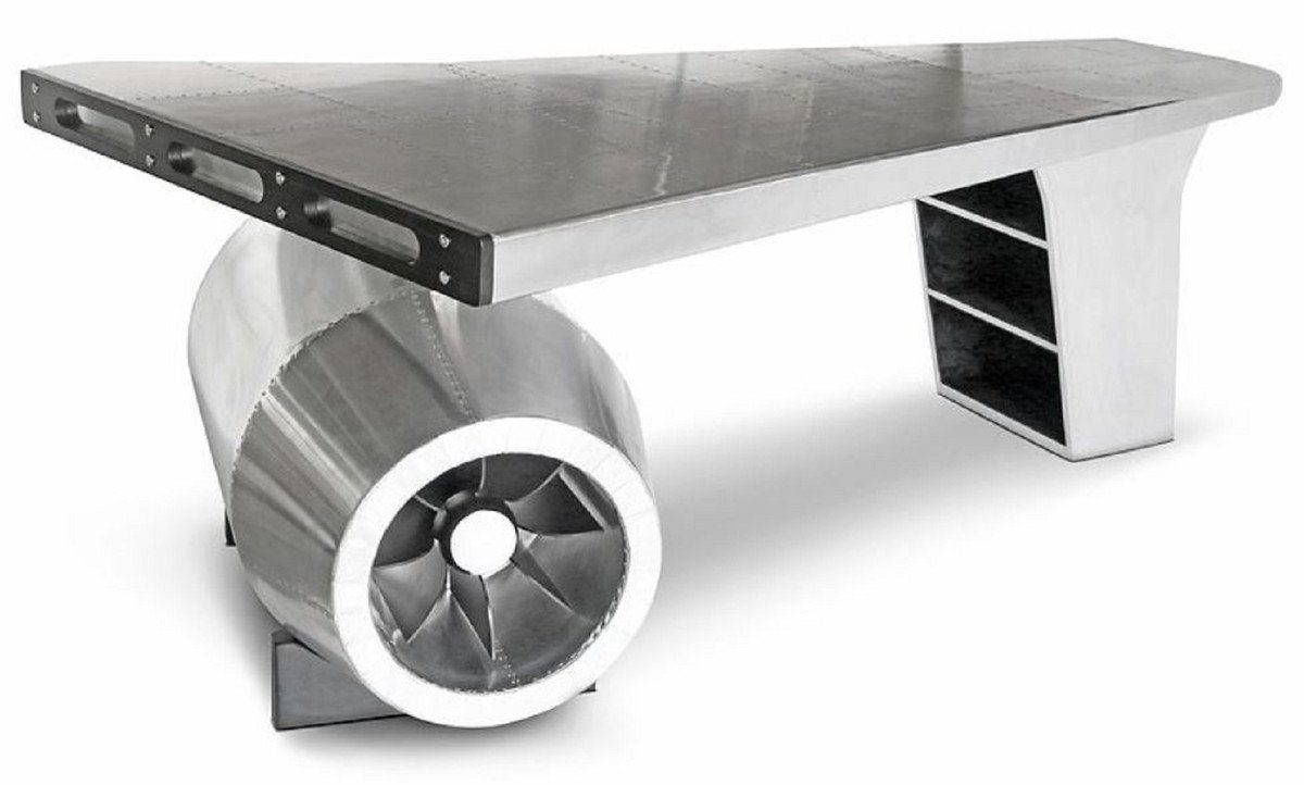 Casa Padrino Schreibtisch Vintage Flieger Schreibtisch Silber 230 x 120 x H. 80 cm - Aluminium Flugzeug Design Bürotisch - Aluminium Flugzeug Büro Möbel