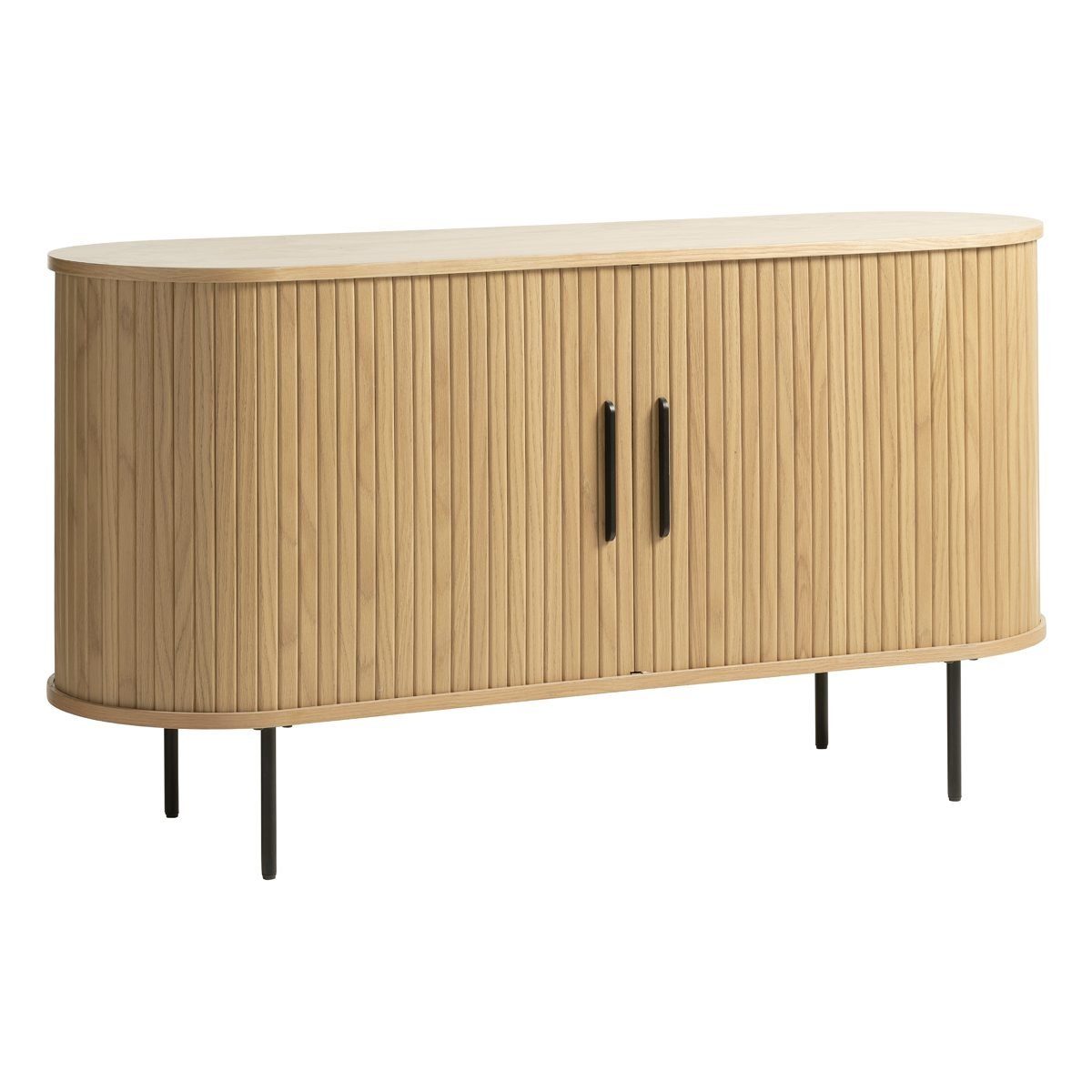 Trendstore Sideboard Uriel, in Eiche Natur Sideboard, Retrolook Schiebetüren modernes moderner Lamellenoptik