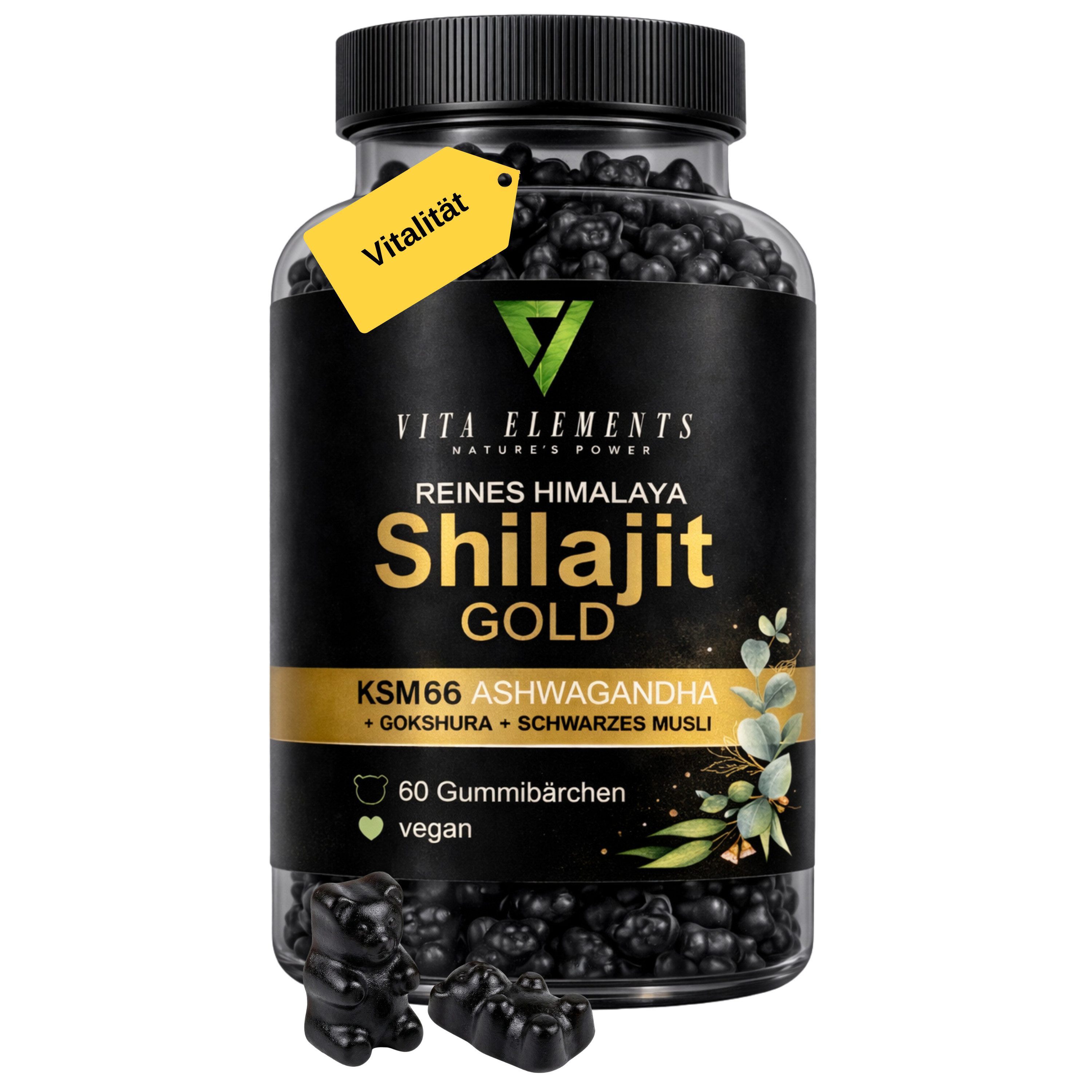 Vita Elements Himalaya Shilajit Gold Gummibärchen, 60 St., Vegan frei von Gentechnik Laborgeprüft in Deutschland Gummies