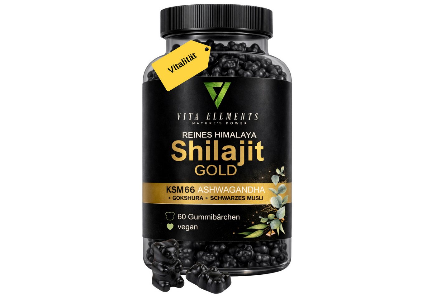 Vita Elements Himalaya Shilajit Gold Gummibärchen, 60 St., Vegan frei von Gentechnik Laborgeprüft in Deutschland Gummies