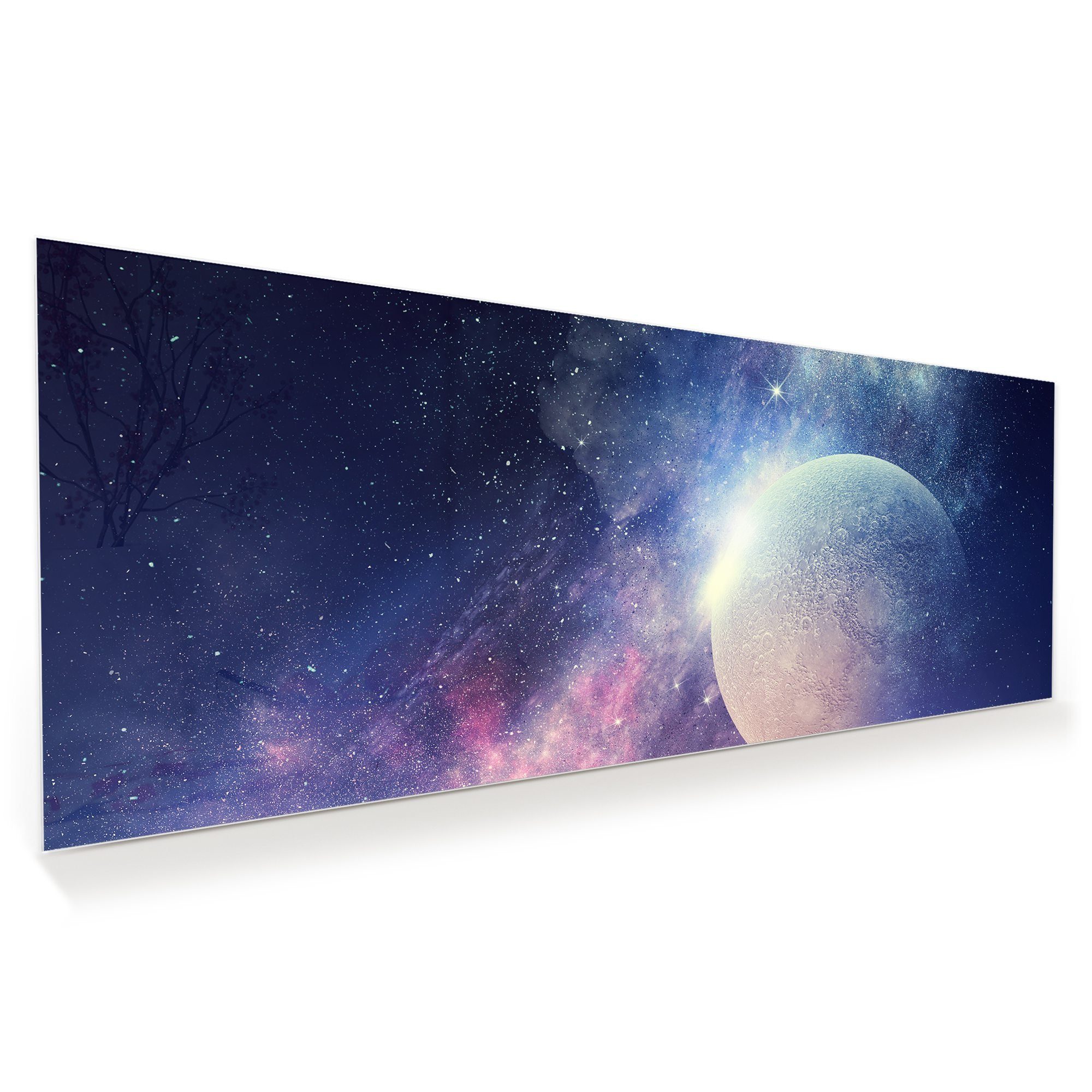 Primedeco Glasbild Wandbild Mond im Nebelschein mit Aufhängung, Weltall