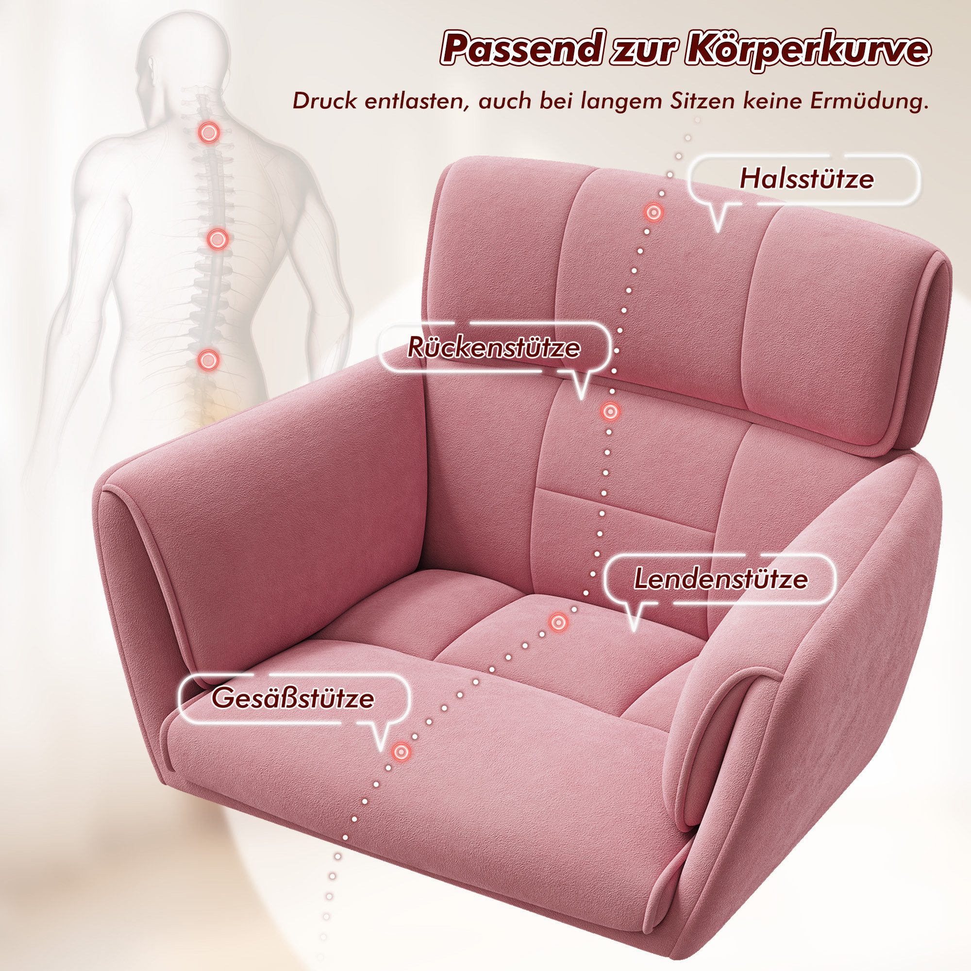 Klyvvo Drehstuhl Schreibtischstuhl, Schminktisch Stuhl mit Samtbezug, (1 St), Ideal für Homeoffice, Büro, Schlafzimmer, Jugendzimmer – Bild 4 von 5