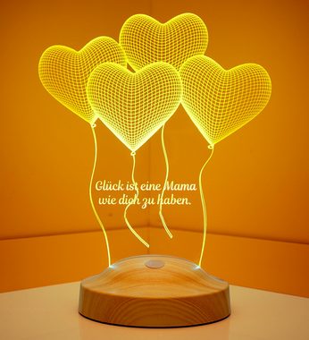 Geschenkelampe LED Nachttischlampe Vier Herzen 3D mehrfarbiges Nachtlicht für Mama, Leuchte 7 Farben fest integriert, Geschenk für Muttertag, Mama, Mom, Frau, Muttertagsgeschenke